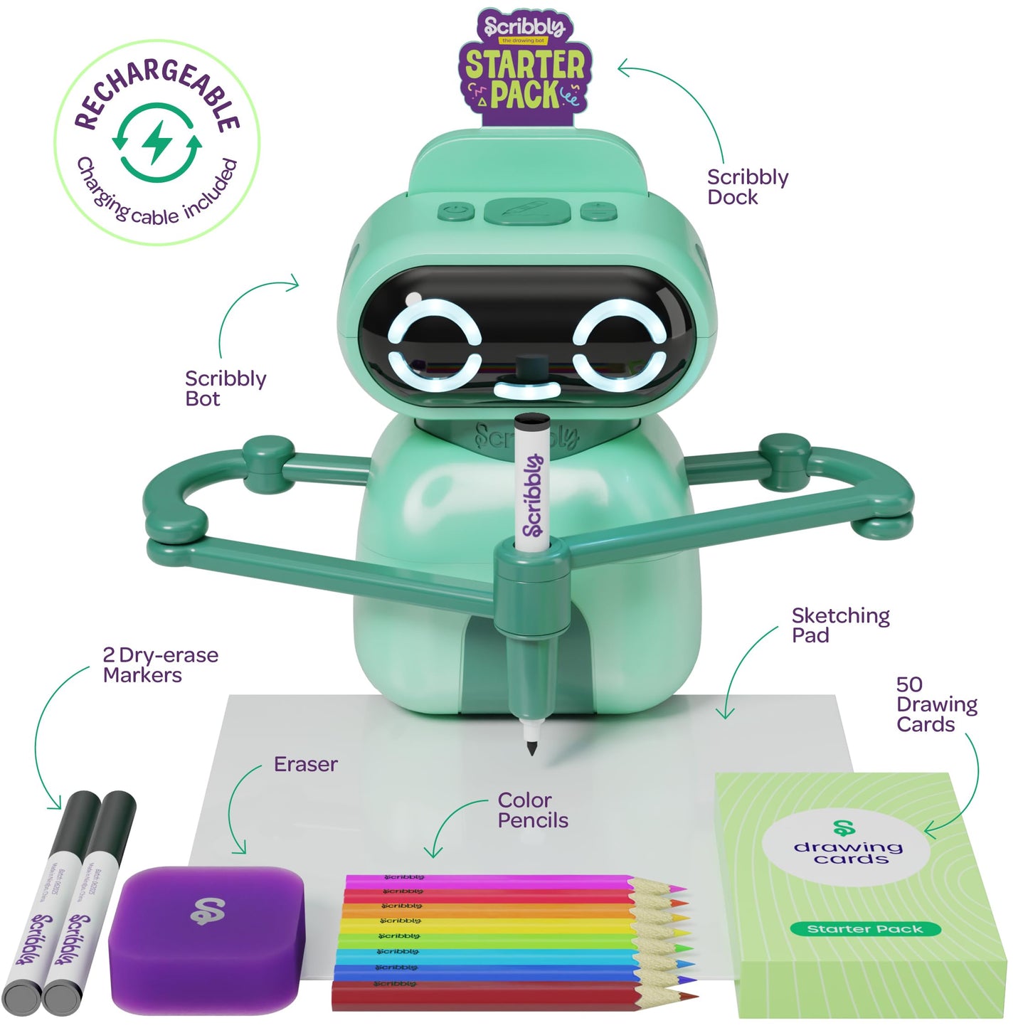 Dan&Darci Scribbly The Drawing Robot for Kids - 3 4 5 6 7 8 Year Old Girl Gifts - 5 Year Old Boy Birthday Gift - Kids Toys for Ages 5-7 - Learning Toys for Boys - Girls Educational Cool Toy