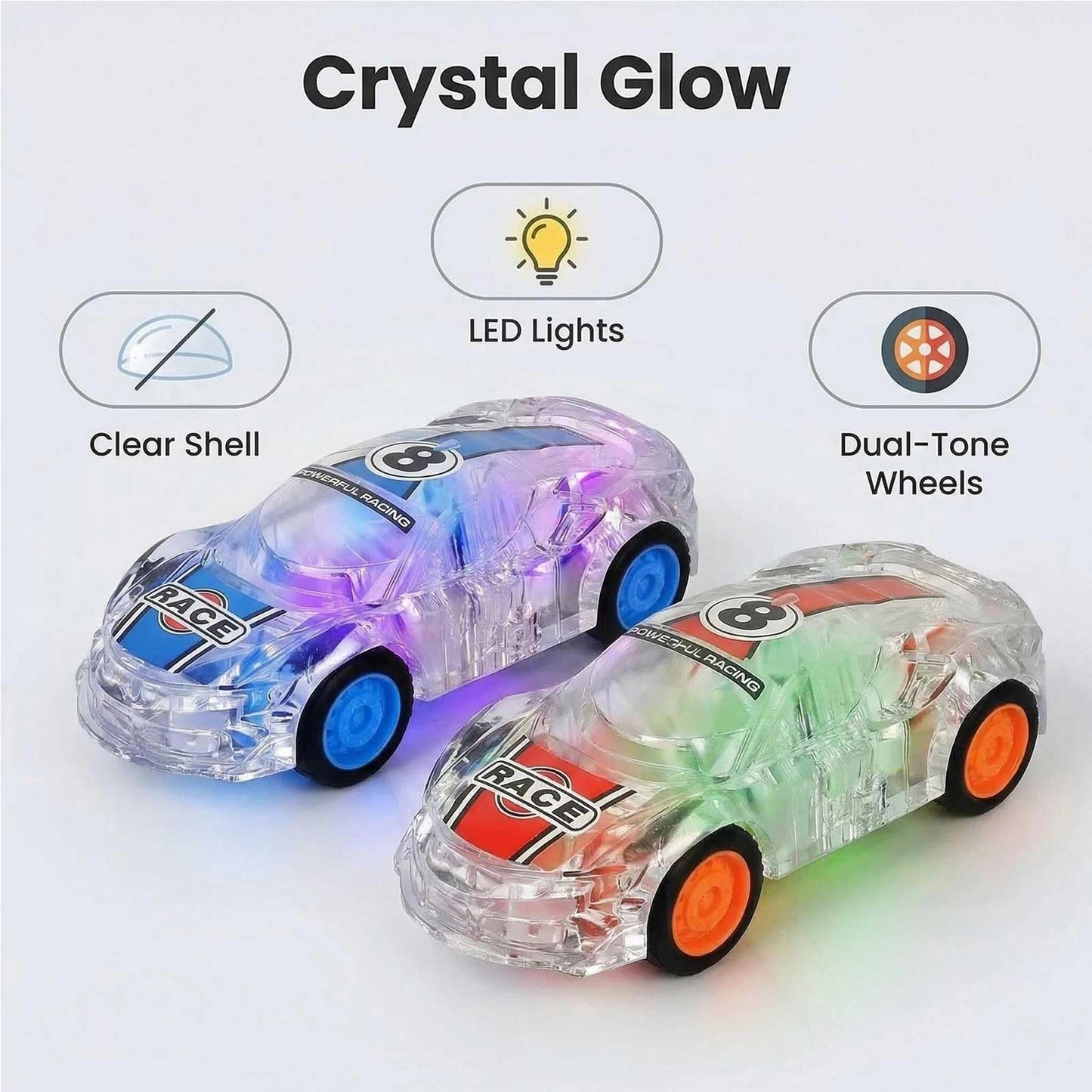 LIDI 2 Pack LED Ligh Up Pull Back Cars Toys, Light up Race Car, Age 3+ Kids Boys and Girls Birthday Gifts