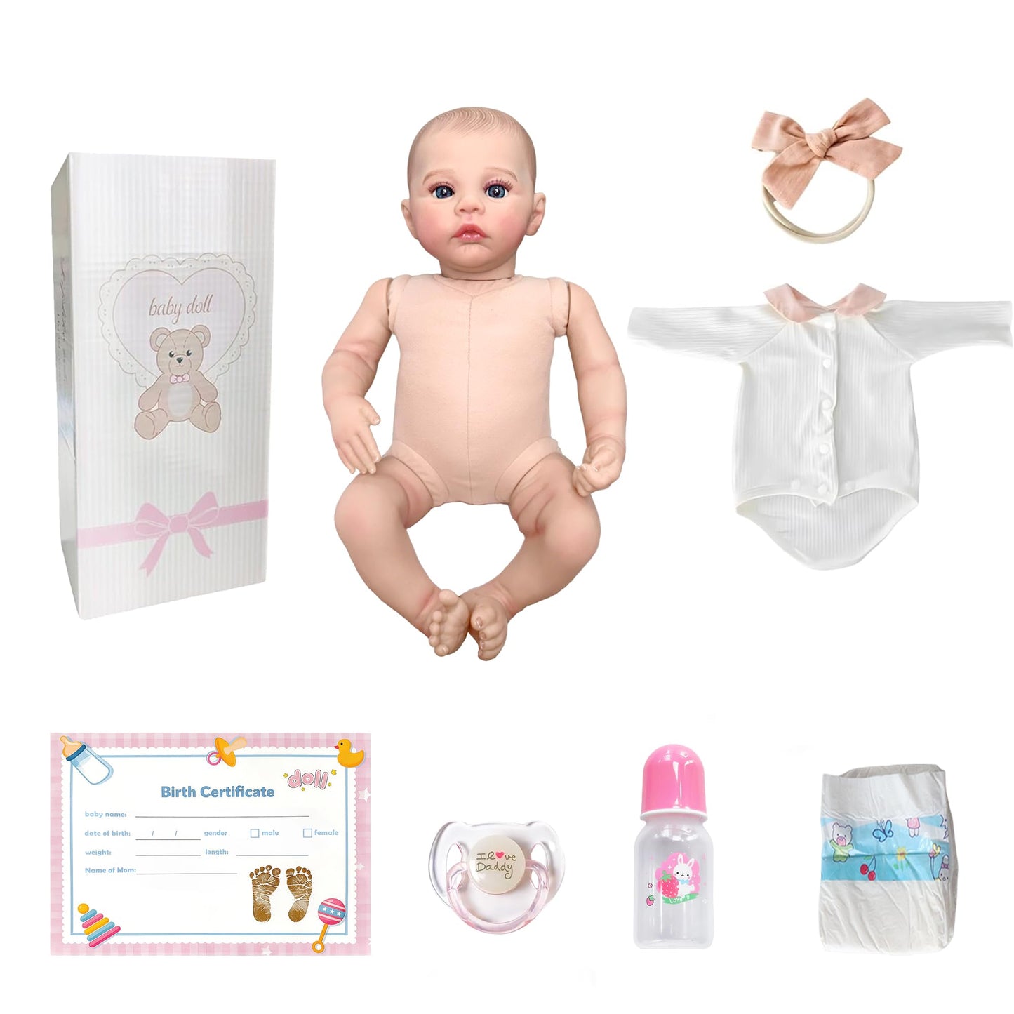 FOCKOF Realistic Reborn Baby Dolls - 18 Inch Real Life Baby Doll Girl Lifelike with Accessories for 3+ Years Old (White)