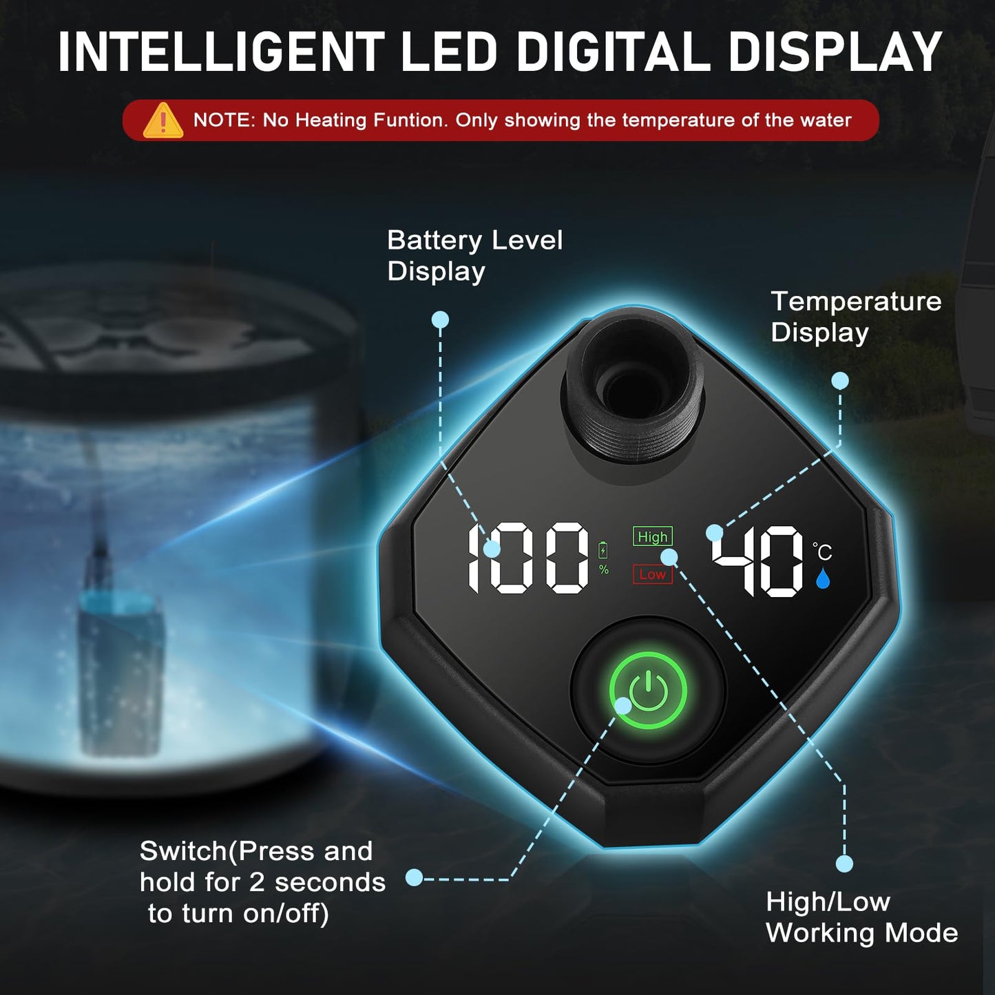 Portable Shower for Camping, Spopal Rechargeable Camping Shower with Collapsible Bucket with Handle 20L Intelligent LED Display, 4 Spray Modes, Outdoor Shower Kit for Hiking, Travel, Car, Pet 【Black】