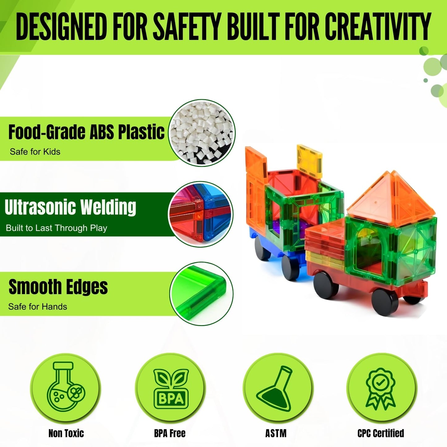 Little Vo Magnetic Tiles 150 PCS with 2 Cars Bases, STEM Magnet Building Tiles for Kids Ages 3-12, Educational Building Magnets Toys, Creative Construction, Preschool Learning & Play for Childs