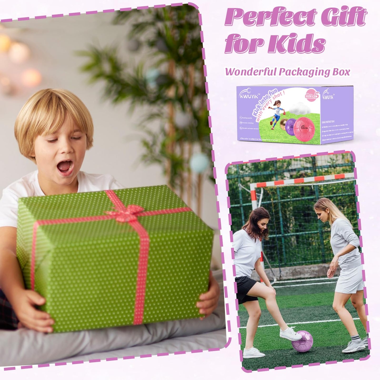 OKWUYiK Size 5 Glitter Purple Soccer Ball Set with Pump Soccer Ball for Youth Adults Training Toddler Soft Sports Outdoor Training for Back to School Toddler Gift Practice