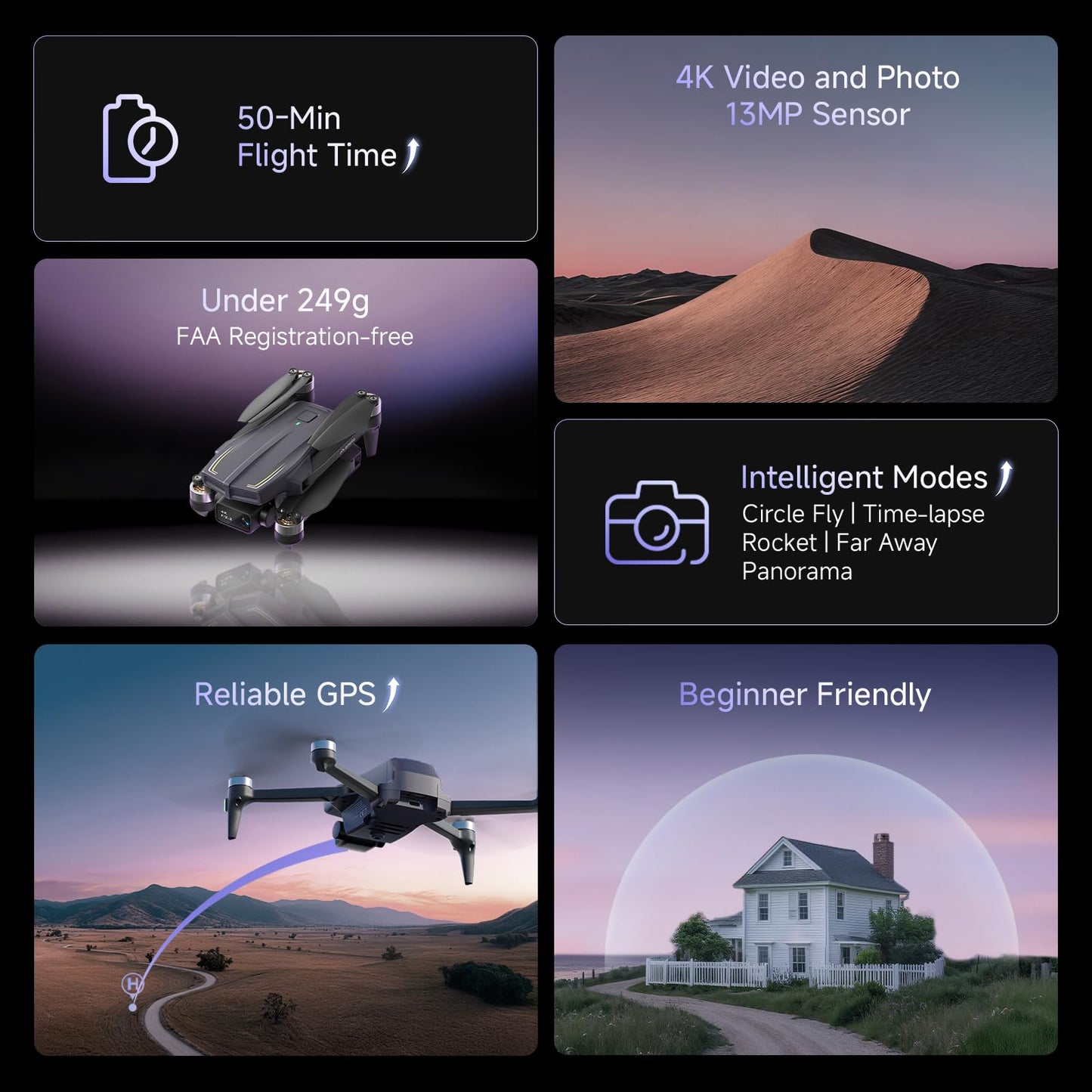 Ameta Drones with Camera for Adults 4k UHD, S20 Pro GPS Drone for Adults Beginners with 50 Mins Long Flight, Brushless Motor, Altitude Hold, Cool Toys Gifts for Men Boys(Under 249G)