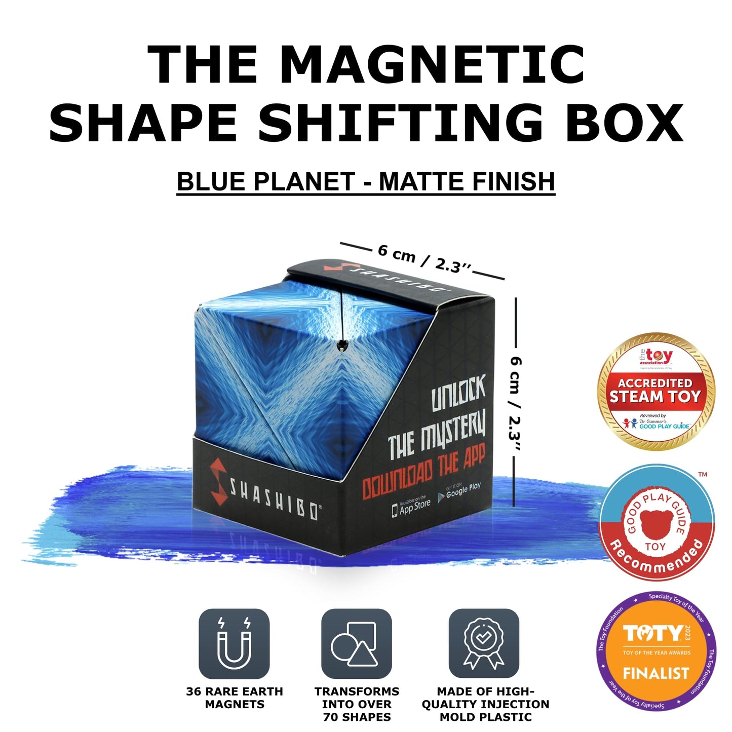 Shashibo Shape Shifting Box - Award-Winning STEM Fidget Toy with Ultra Strong Magnets - Puzzle Cube Transforms Into 100+ Shapes, Perfect Sensory Gift for Kids, Teens, and Adults (Blue Planet)