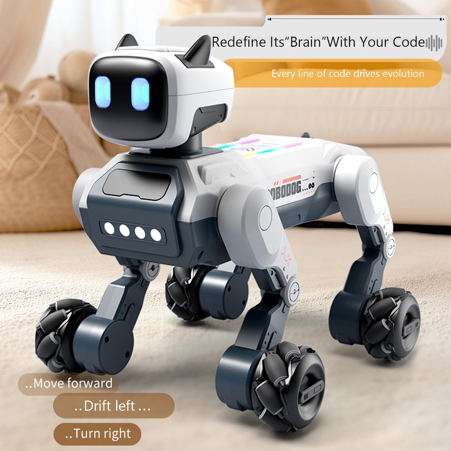 Qudify Smart Robot Dog for Kids 6+ – App & Voice Control Programmable STEM Robot Pet with Touch Interaction, Remote Control Puppy Toy for Indoor Play & Birthday Gifts