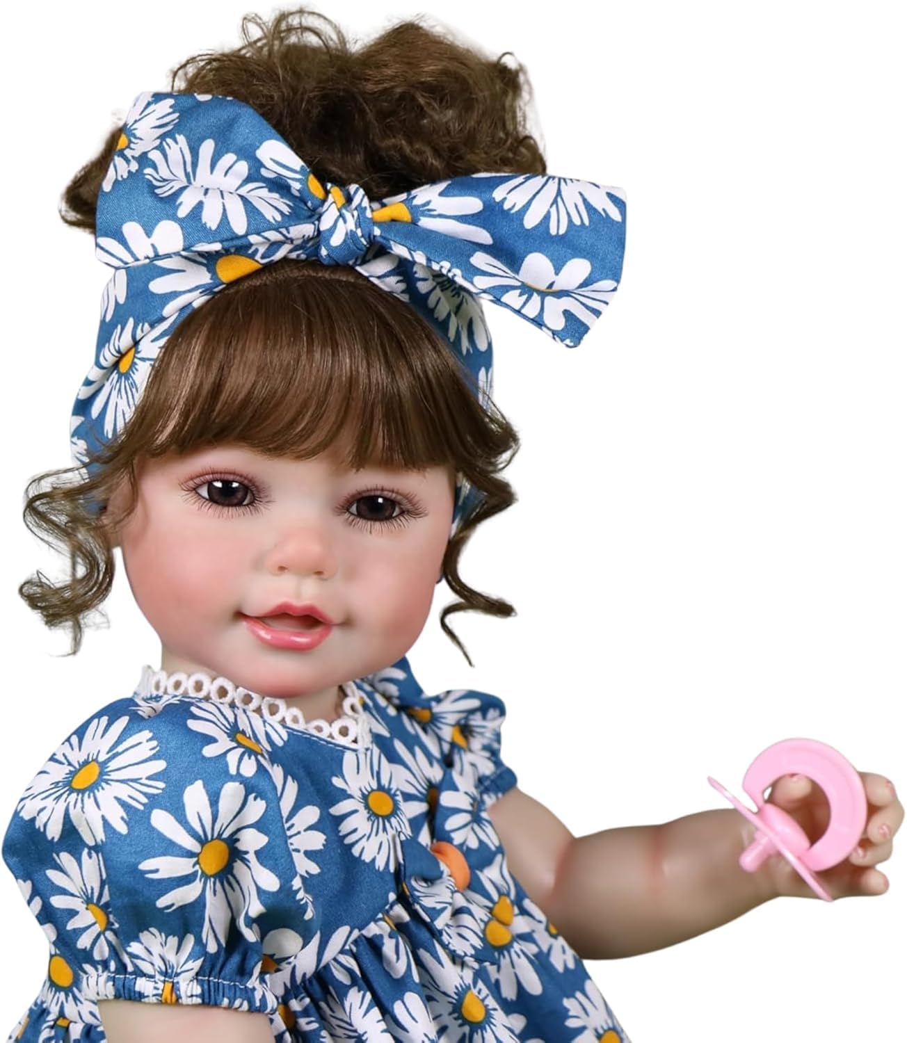 Sweet Daisy Dreams Reborn Toddler Doll – 22” Lifelike Poseable Doll with Rooted Brown Hair, Soft Full Vinyl Body & Daisy Outfit – Includes Pacifier, Bottle & Accessories – Ages 3+