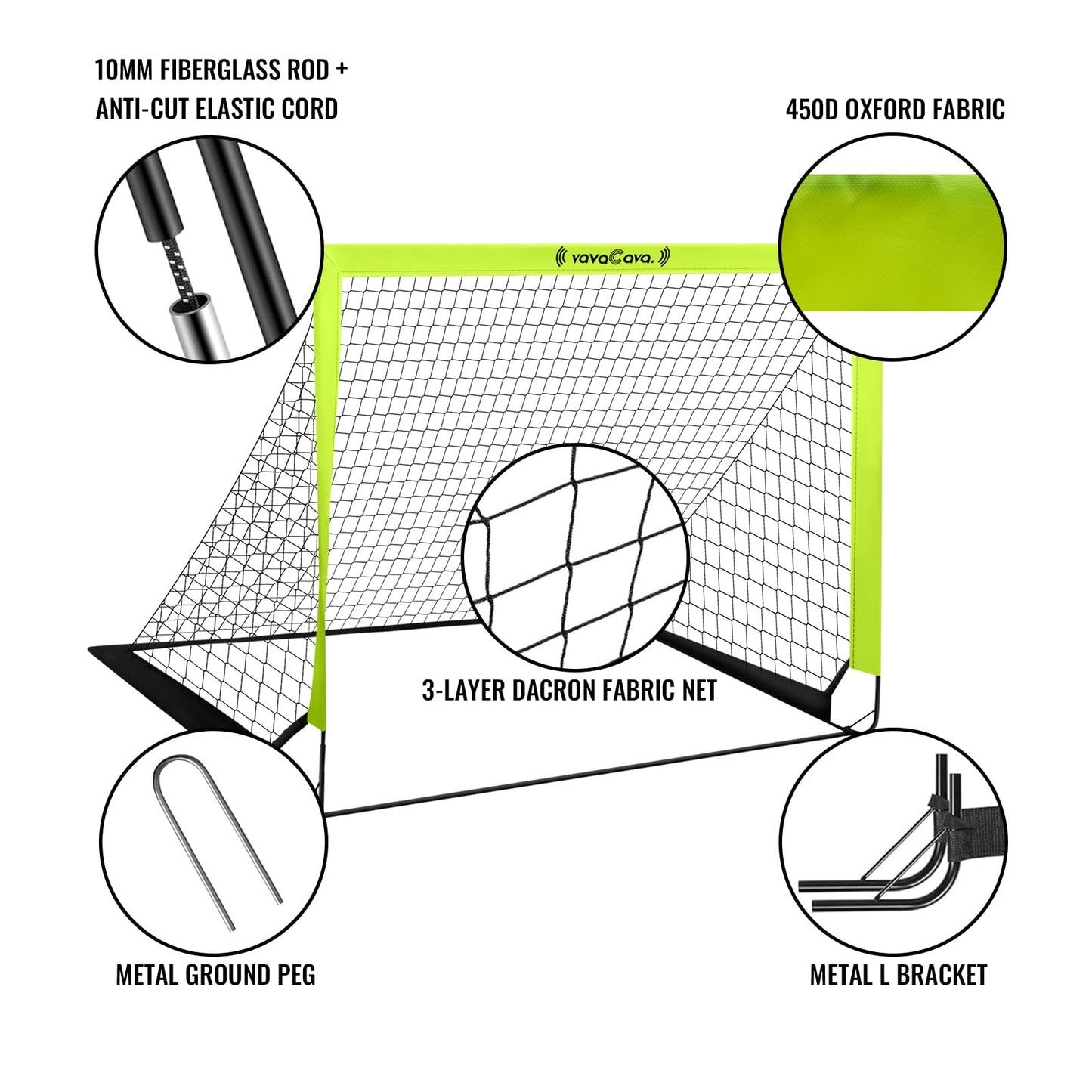 VavaCava 4'x3' Size Portable Soccer Goals Set for Backyard Fun, 2 Nets, 2 Size 3 Balls, 10 Marker Cones, Pump and Carry Bag, Outdoor Games for Backyard, Beach, Lawn, Kids Soccer Training Equipment