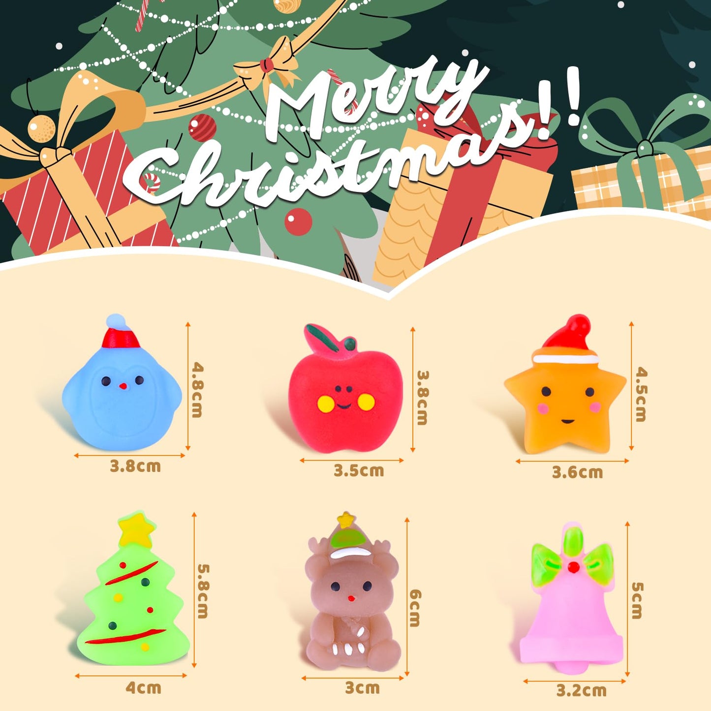 50 Pcs Christmas Squishy Toys, Christmas Party Favors Stocking Stuffers Xmas Gifts, Kawaii Mochi Squishies Sensory Squeeze Toys for Kids Christmas Party Favors Stocking Stuffers Gifts
