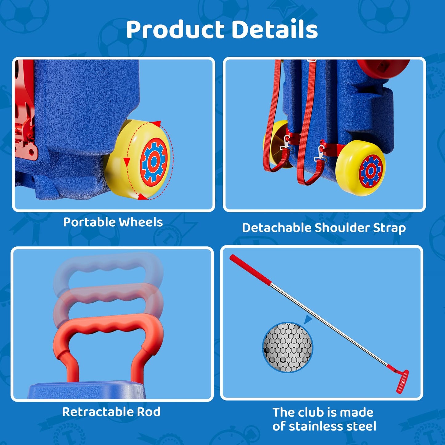 Kids Golf Clubs Set, Toddler Golf Toys With 8 Balls 3 Golf Clubs 1 Cornhole Board Putting Mat, Indoor Outdoor Sports Game, Upgraded Golf Cart And Shoulder Strap, Mini Golf Kit Gift For Boys Girls 3+