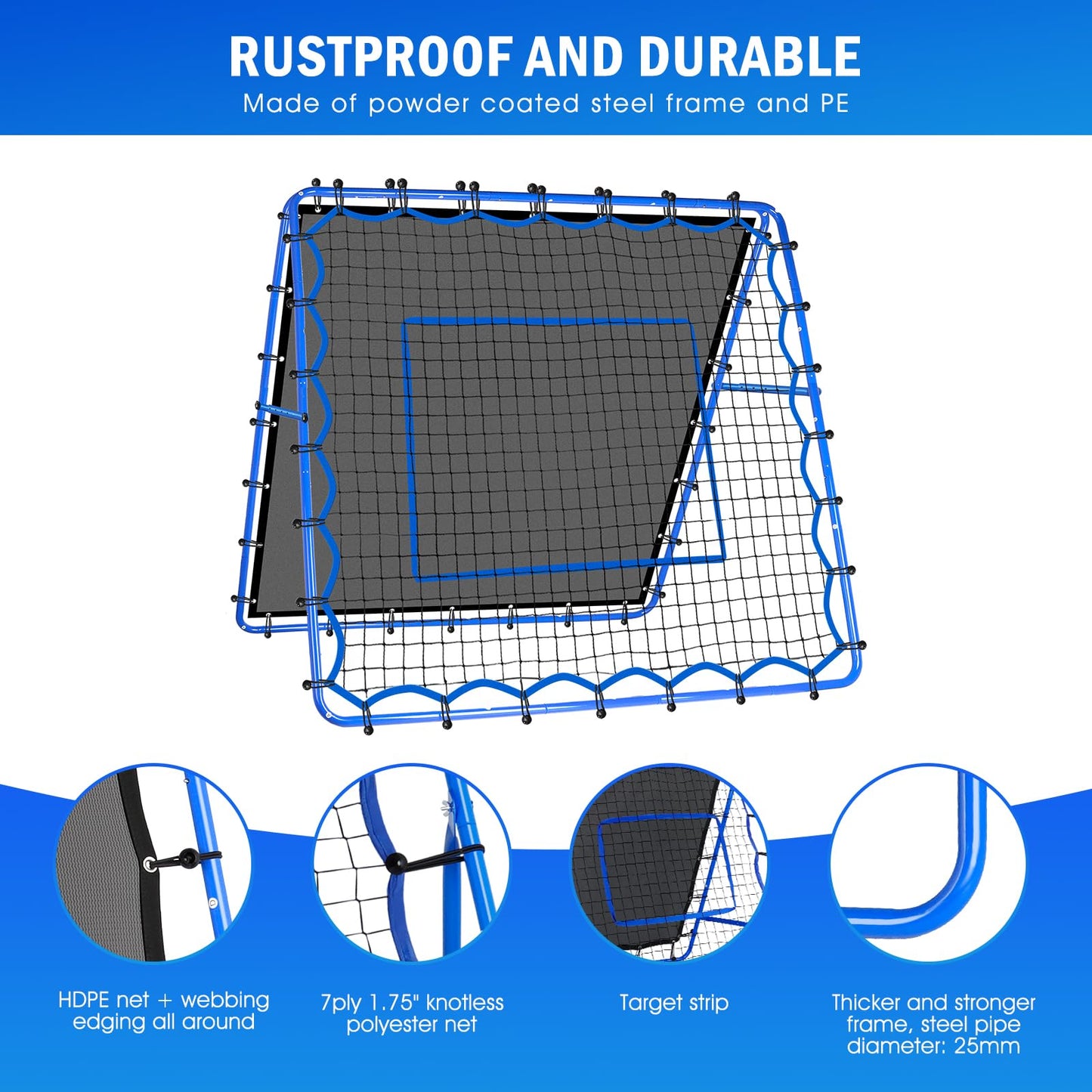 5x5FT Dual-Sided Soccer Volleyball Rebounder Net, Fast & Slow Rebound Baseball Pitchback Speed Training for Control, Passing Practice, Easy Setup Lacrosse Bounce Back Net Practice Equipment Gifts