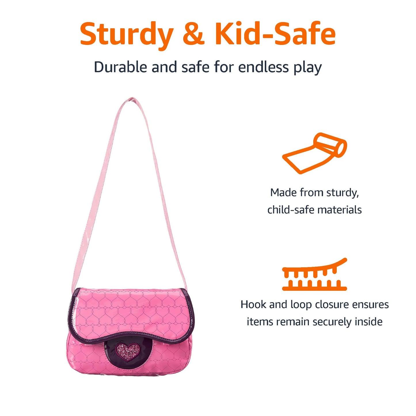 Amazon Basics 8-Piece Pretend Play Purse Toy with Accessories for Girls Ages 3 and Up, Kids Toy Handbag Gift Set Including Smartphone, Sunglasses, Pretend Makeup Kit, Keys and Credit Card, Pink
