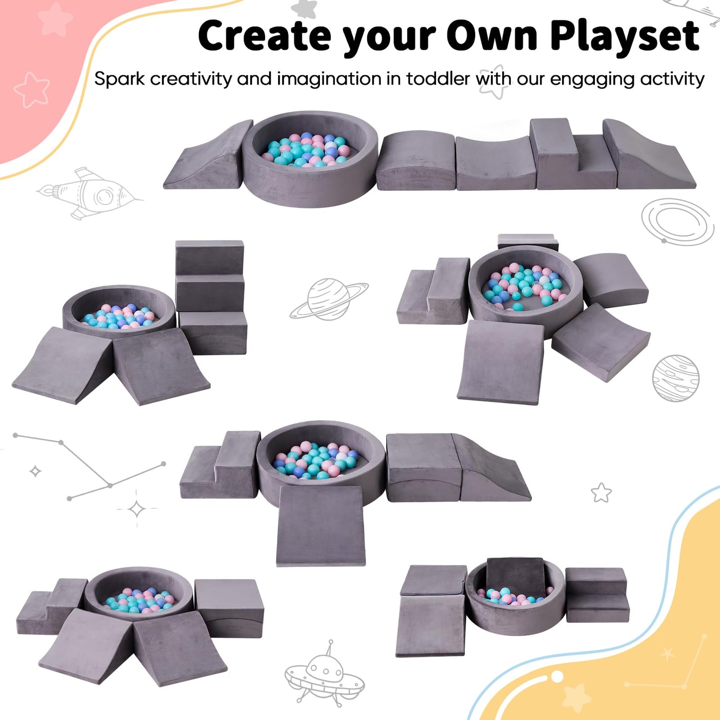 Toddler Climbing Toys Indoor for 1-3, Baby Foam Climbing Blocks with Ball Pit, Climbing Toys for Toddlers 1 Year Old, Baby Soft Play Set Modular Crawling Sliding Play Activity (Balls Not Included)