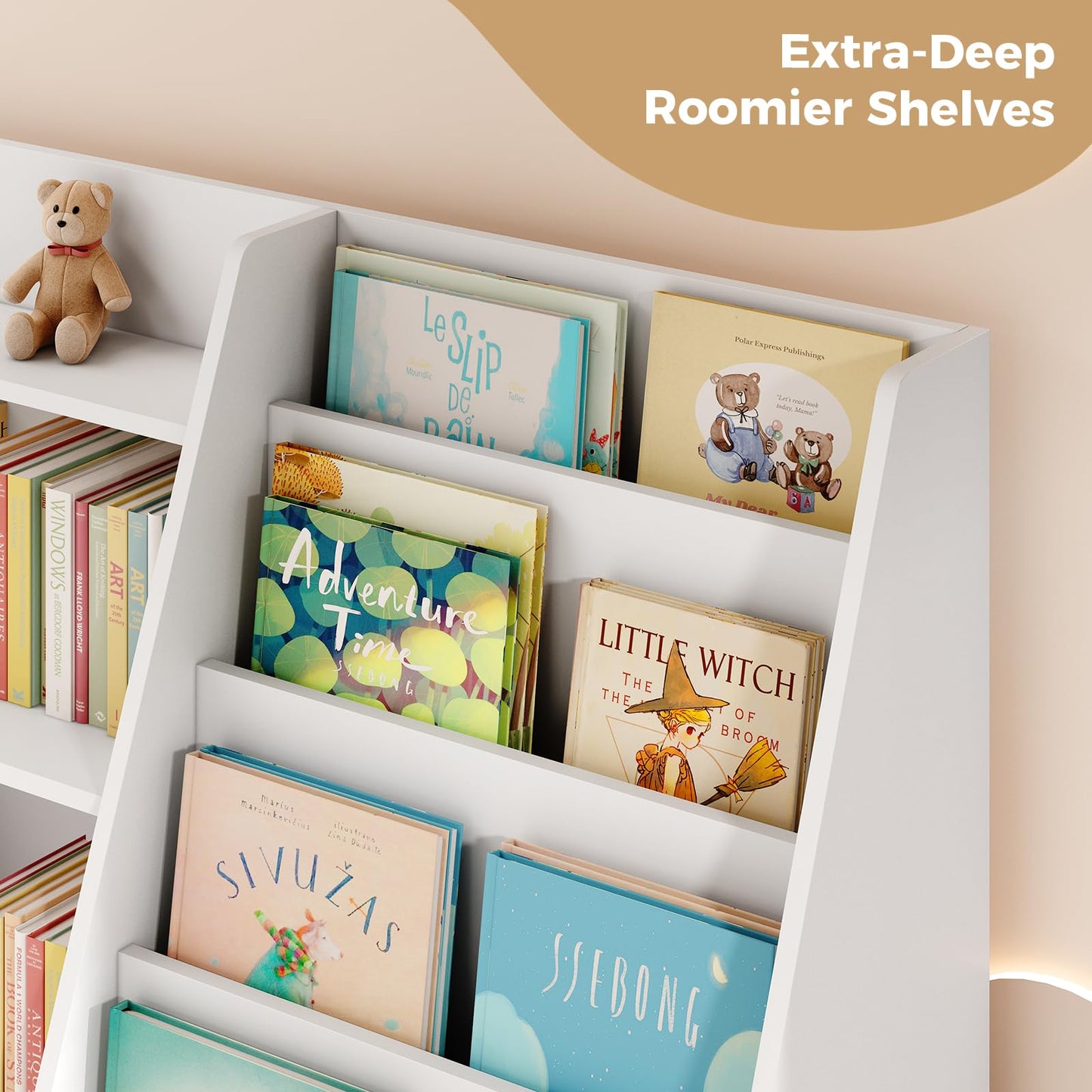 Tatub 6 Tier Kids Wooden Bookshelf and Toy Storage, Children Toy Organizer with Upgraded Book Shelves, Toddler BookRack Baby Bookcase for Nursery, Playroom and Classroom, White