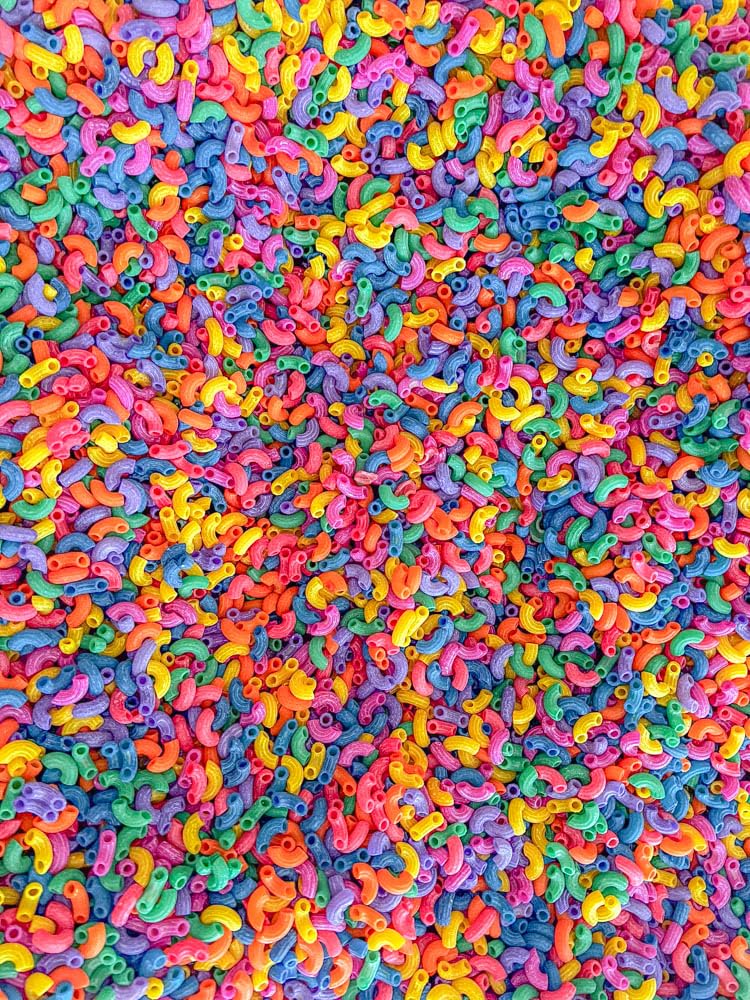 2 Cups of Rainbow Pasta Sensory Bin Filler for Sensory Table - Elbow Noodles