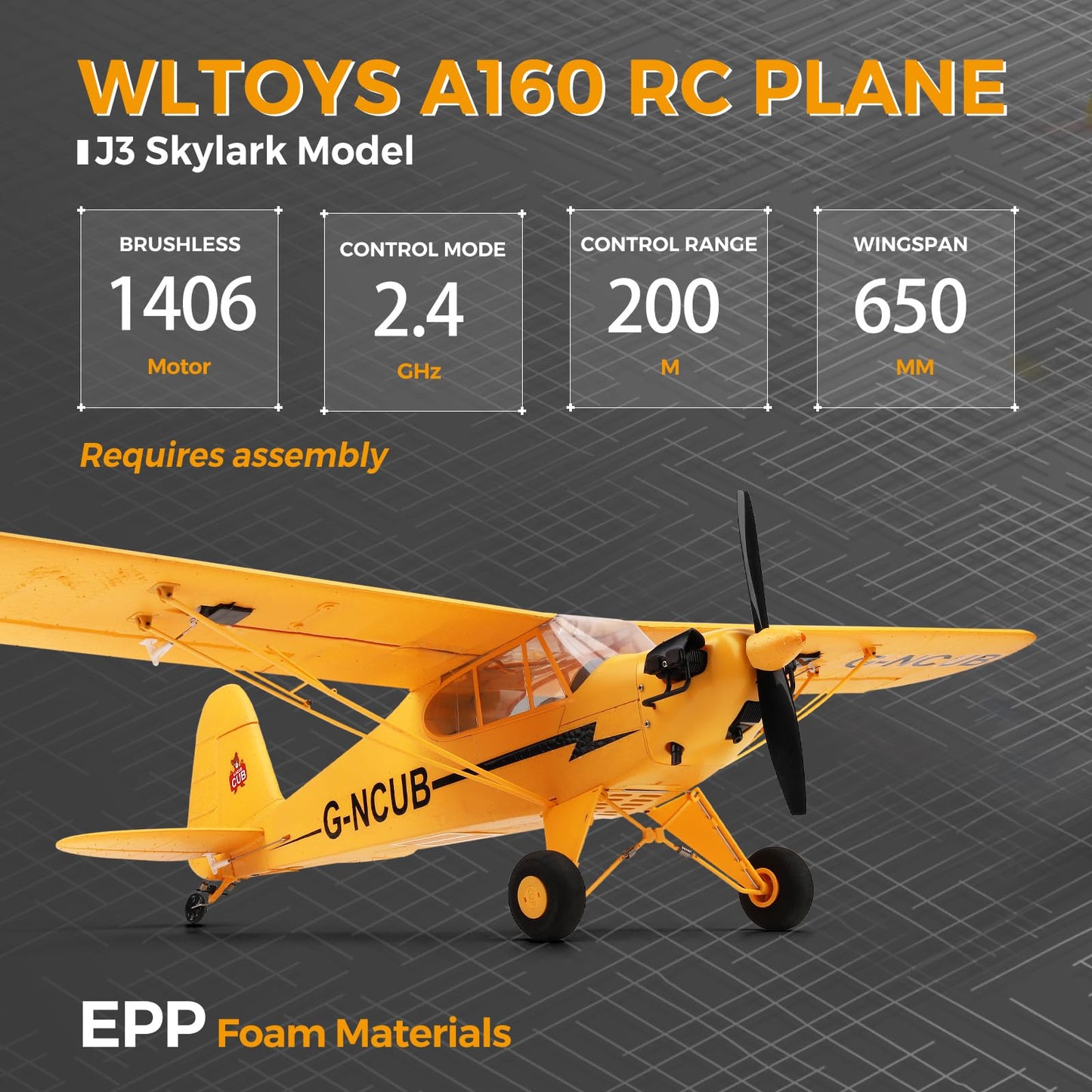CKYSCHN WLtoys A160 J3 RC Plane, 5 Channel RC Airplanes with 3D/6G Mode, 3D Brushless RC Planes with 2 Batteries, 2.4G Remote Control Airplanes Gifts for Adults