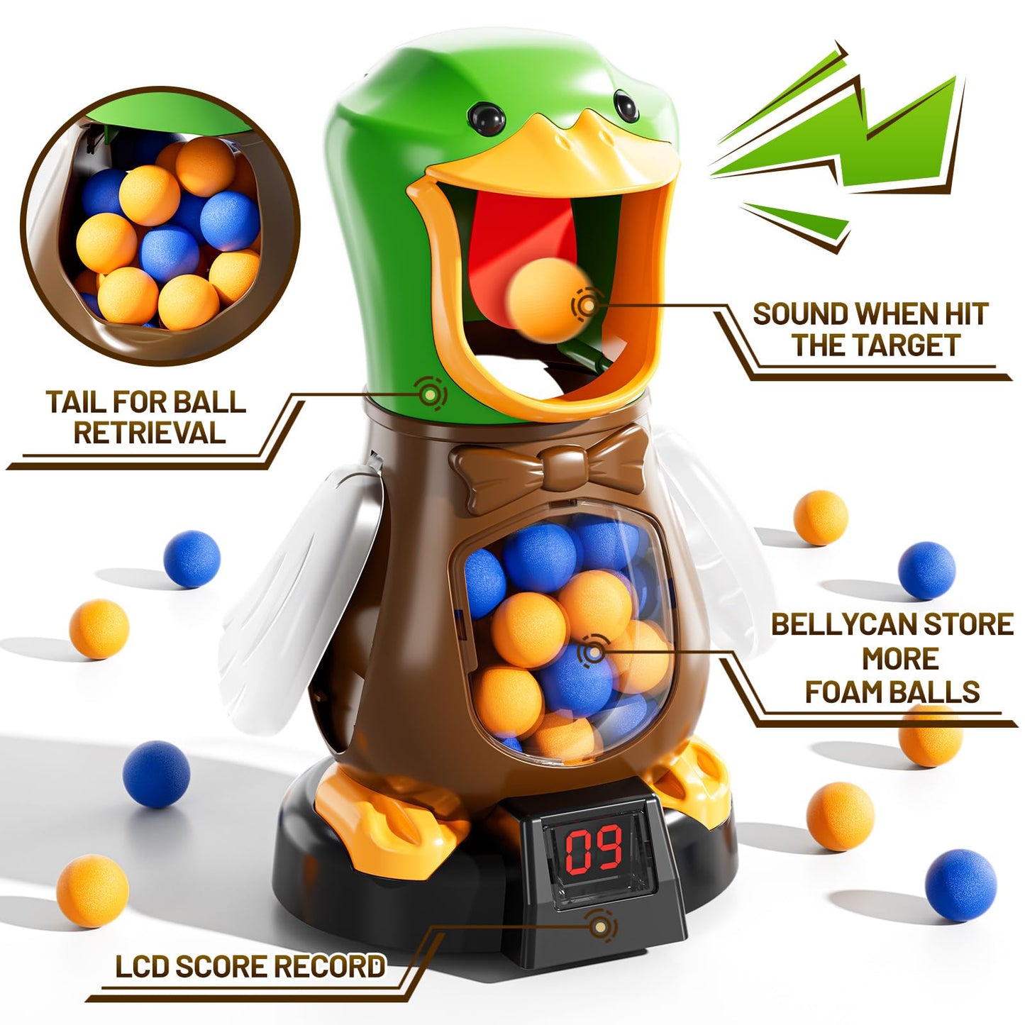 NIPLOOOW Duck Shooting Toys for Kids 3-5, Movable Target Shooting Games with 2 Air Pump Launcher, LCD Score Record, Sound, 48 Foam Balls, Birthday Gift for Boys Girls Ages 3 4 5 6 7 8 Years Old