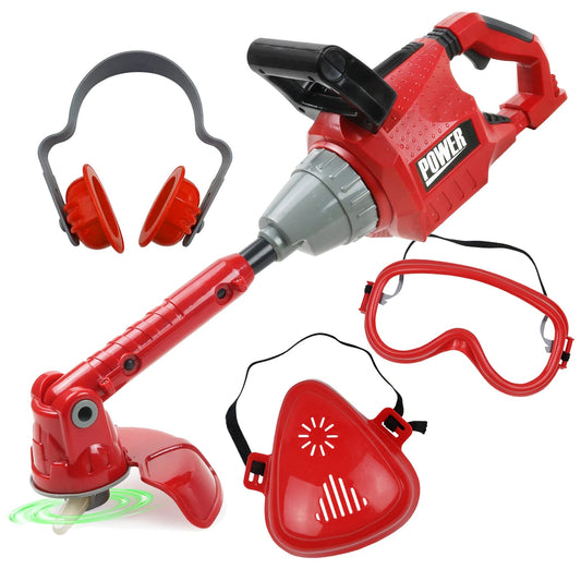 TeganPlay Kids Weed Trimmer Toy for Toddler Landscaping Gardening Tools and Equipments with Lights and Sounds Includes Mask Safety Goggles and Earmuffs