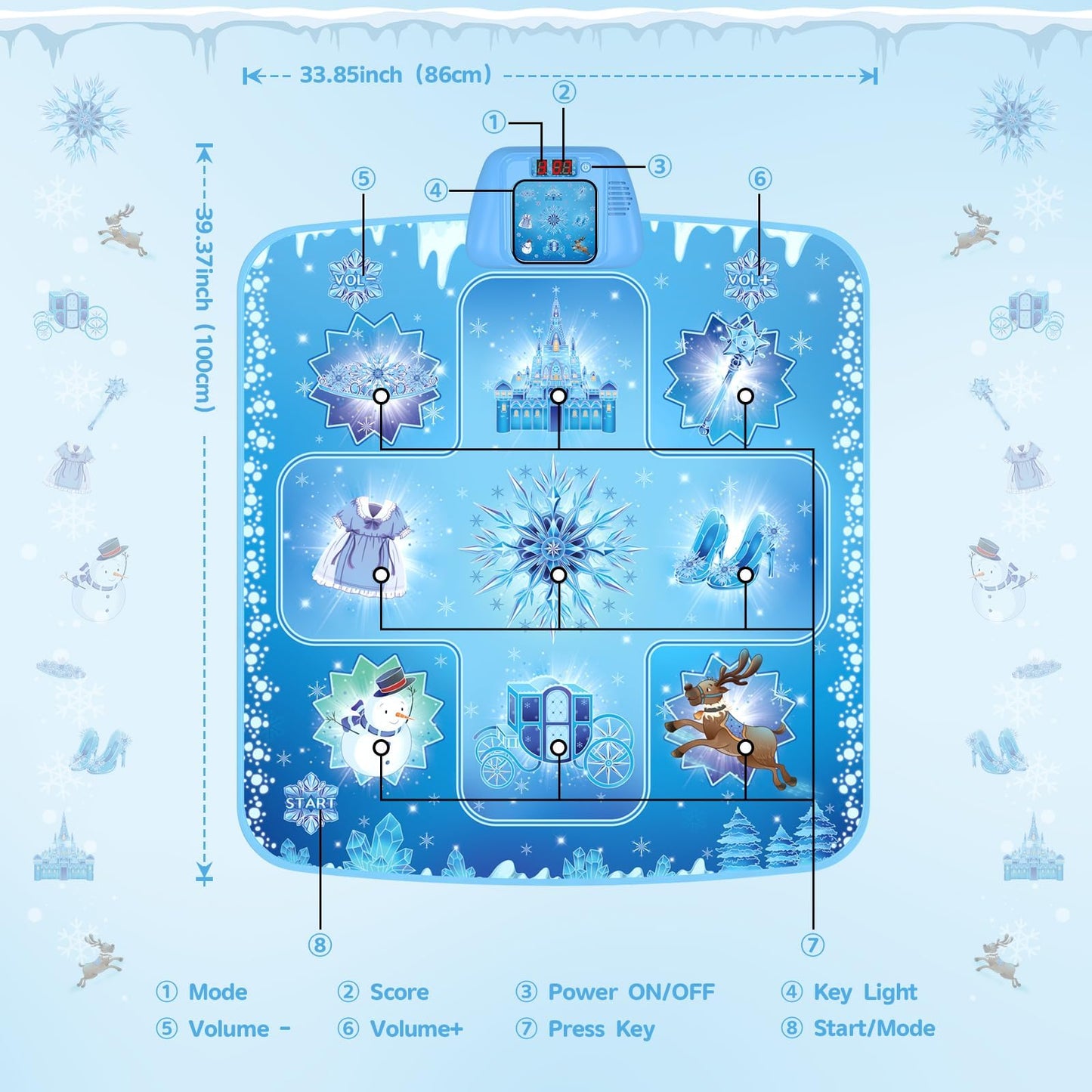 GirlsHome Dance Mat - Frozen Toys for Girls Rhythm Step Play Mat, Electronic Dance Pad with 5 Game Modes, Built-in Music, Touch Sensitive Light Up LED, 2026 New CPF Birthday Gift for Kids Girls 3-12