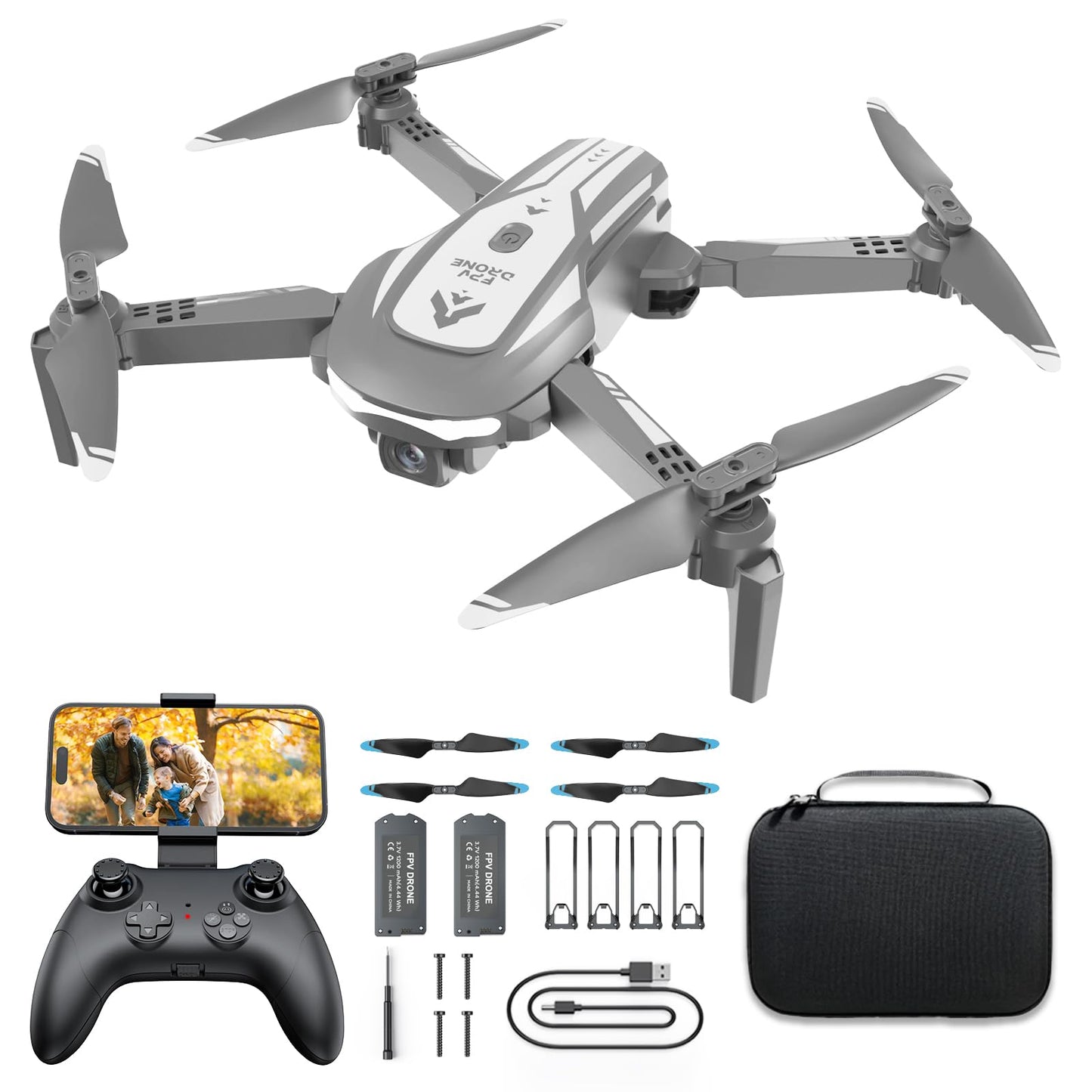 Drone with Camera for Kids Adults, Mini Foldable FPV Drones Remote Control Helicopter, RC Quadcopter with 1080P Live Video Camera, Gestures Selfie, One Key Start,2 Batteries, Toys/Gifts for Boys Girls