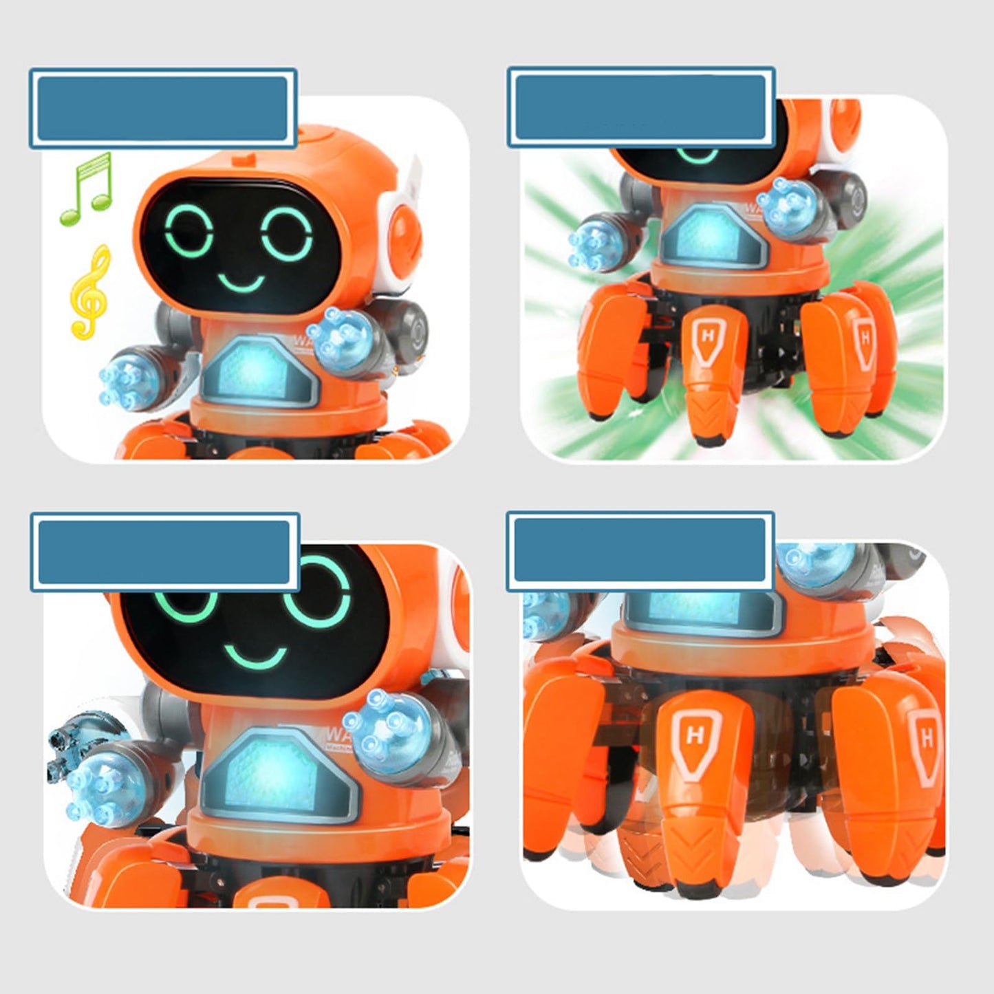 Aoaoy Light Six Claw Robot Toy, Flexible Moving Dance Music Shake Robot Toy with Clear Sound Quality (Orange)