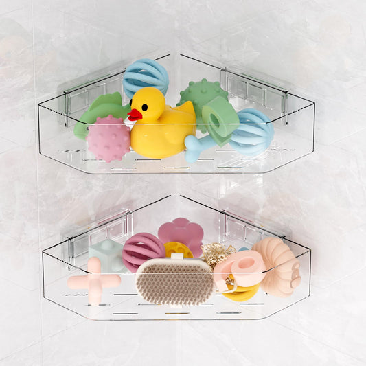 Natheeph Bath Toy Organizer 2-Pack - Clear Large Capacity Bath Toy Storage Holder with Quick-Dry Holes, Space-Saving Corner Shower Caddy for Bathroom & Kitchen