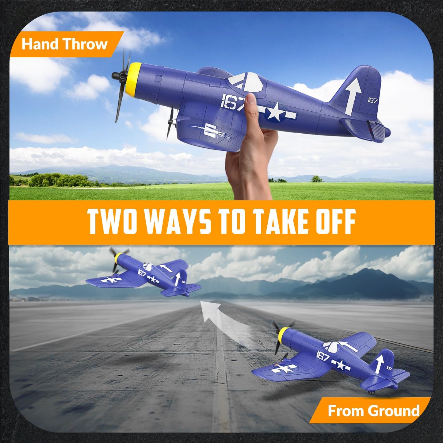 volantexrc RC Plane 3 Channel Remote Control Airplane Fighter Toys, 2.4GHz 6-axis Gyro Stabilizer RTF Glider Aircraft Plane, Easy to Fly for Adults Beginners (F4U Corsair)
