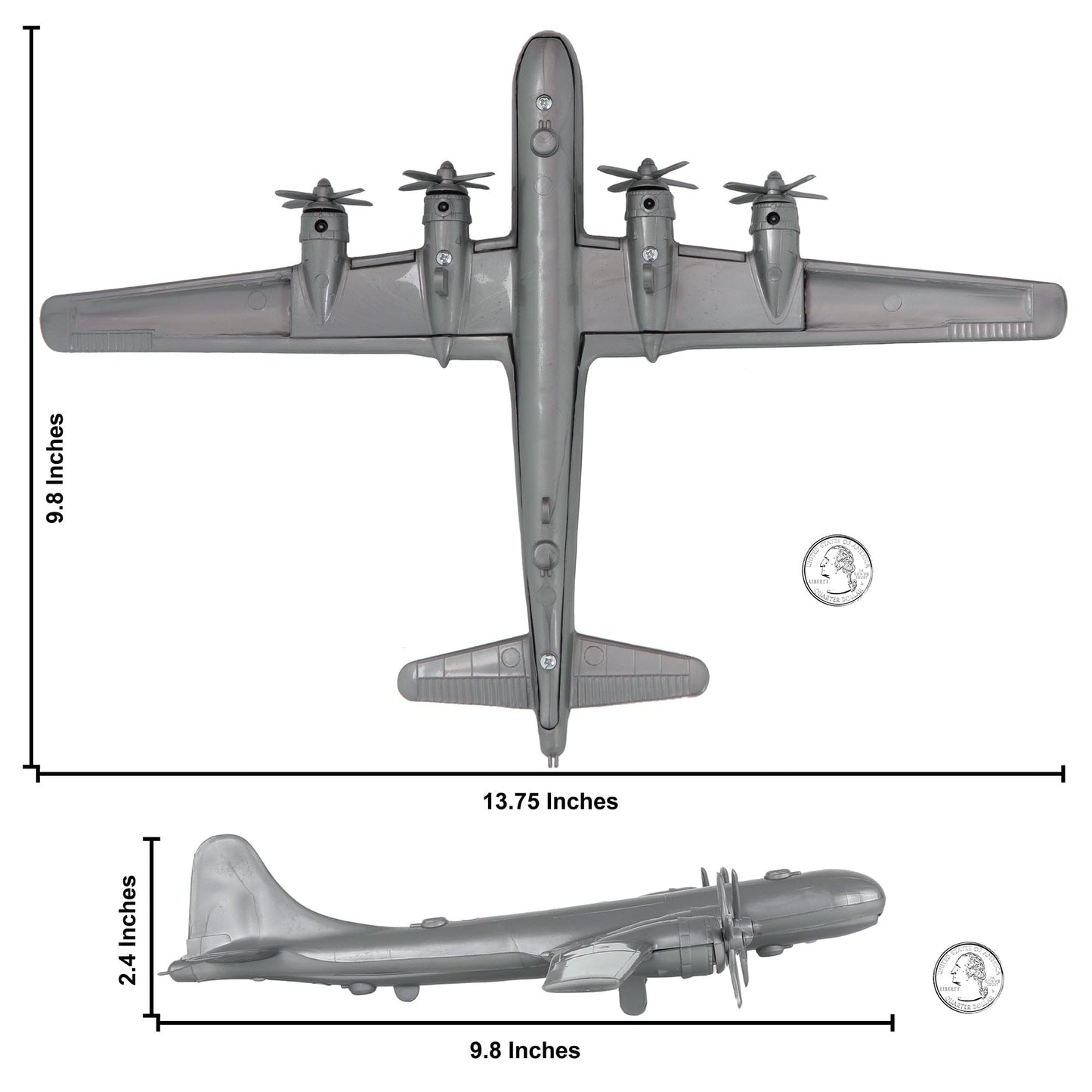 TimMee WW2 B-29 Superfortress Bomber Plane - Silver-Gray Plastic Army Men Aircraft