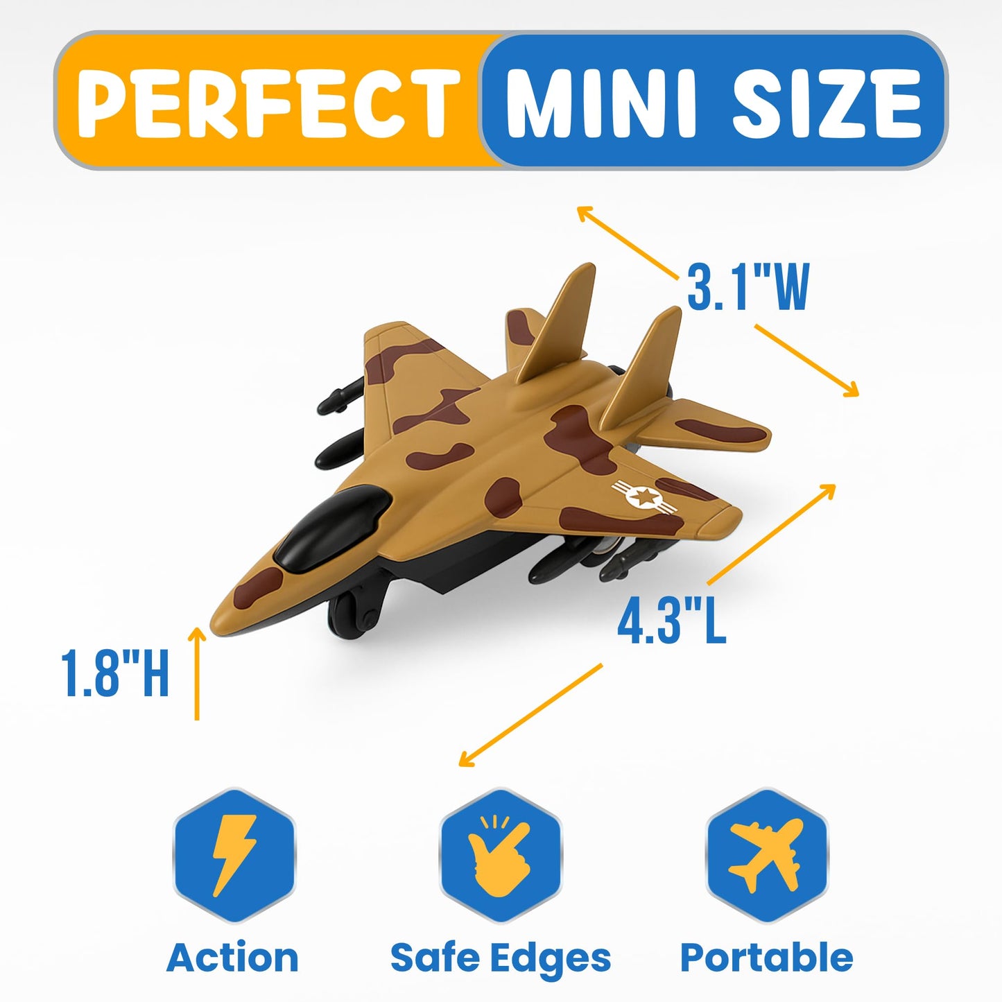 4 Pack: Diecast Fighter Jets Pullback Airplane Military Plane Toys Army Air Force Party Favors Kids Playset and Durable Die-cast Metal Miniature Aircraft Models for Imaginative Play