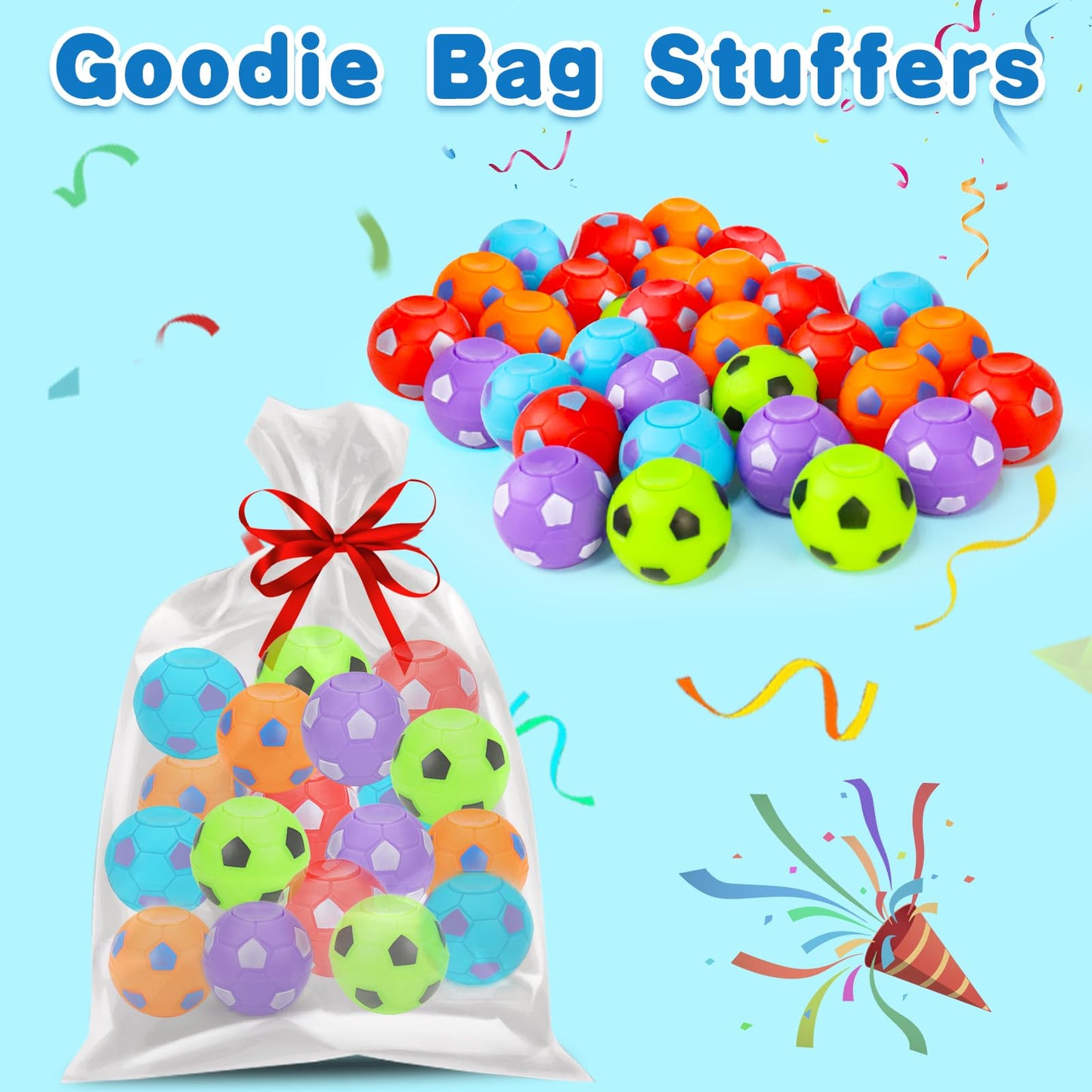 Thremhoo 32PCS Fidget Spinner Soccer Balls Party Favors Bulk for Kids 4-8 8-12 Goodie Treat Bag Stuffers Classroom Treasure Toys Carnival Prize Pinata Filler Birthday Trinket End of Year Students Gift