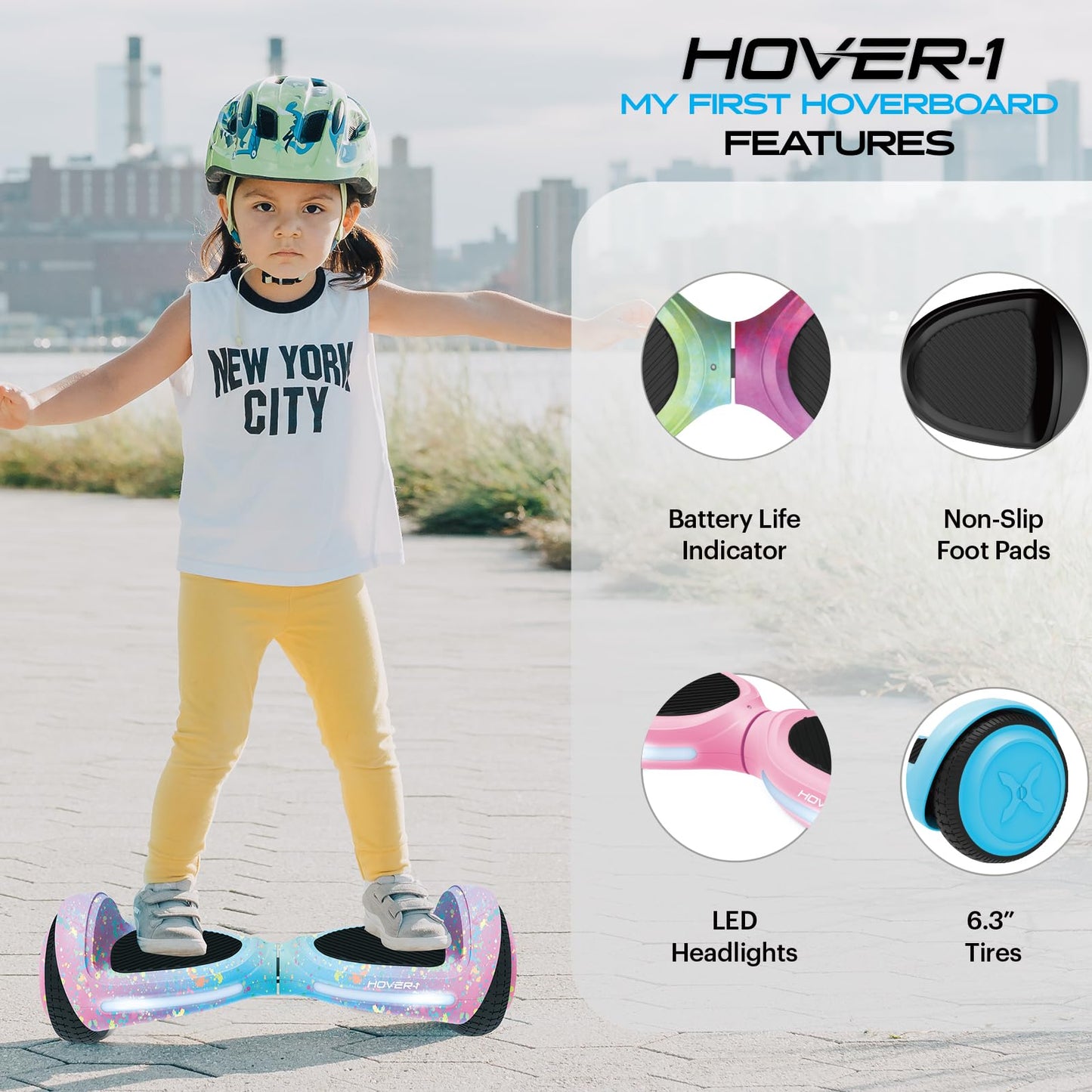 Hover-1 My First Self Balancing Scooter for Kids with 5 mph Max Speed, Dual 150W Motors, 6.3” Tires, 3 Miles Max Range, and LED Headlights