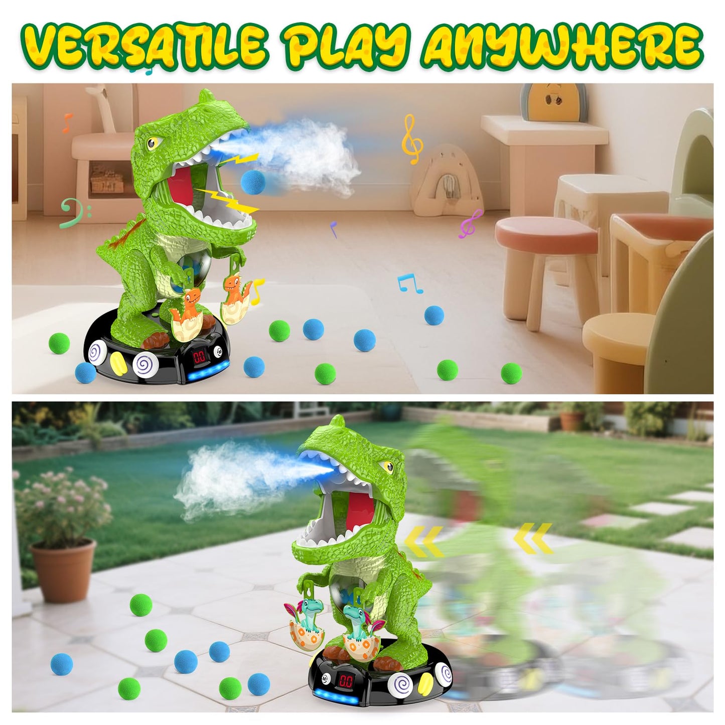 EagleStone Moving Dinosaur Shooting Toys for Kids 5-7, Electronic T-Rex Shoot Target Game with Mist Spray, LED Score, Roar & Light, 3-Pair Dino Target, Birthday Gifts for 5 6 7 8 9 Year Old Boys Girls