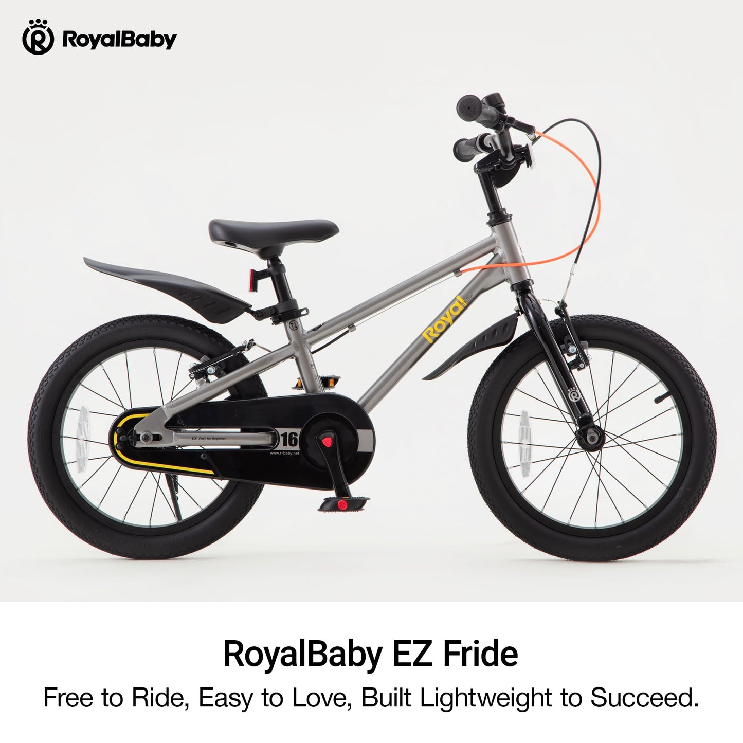 RoyalBaby EZ Fride Kids Bike, Lightweight Aluminum 2-in-1 Balance to Pedal Bike with One-Key Switch, 16 Inch for Age 4-7 Years, Gray