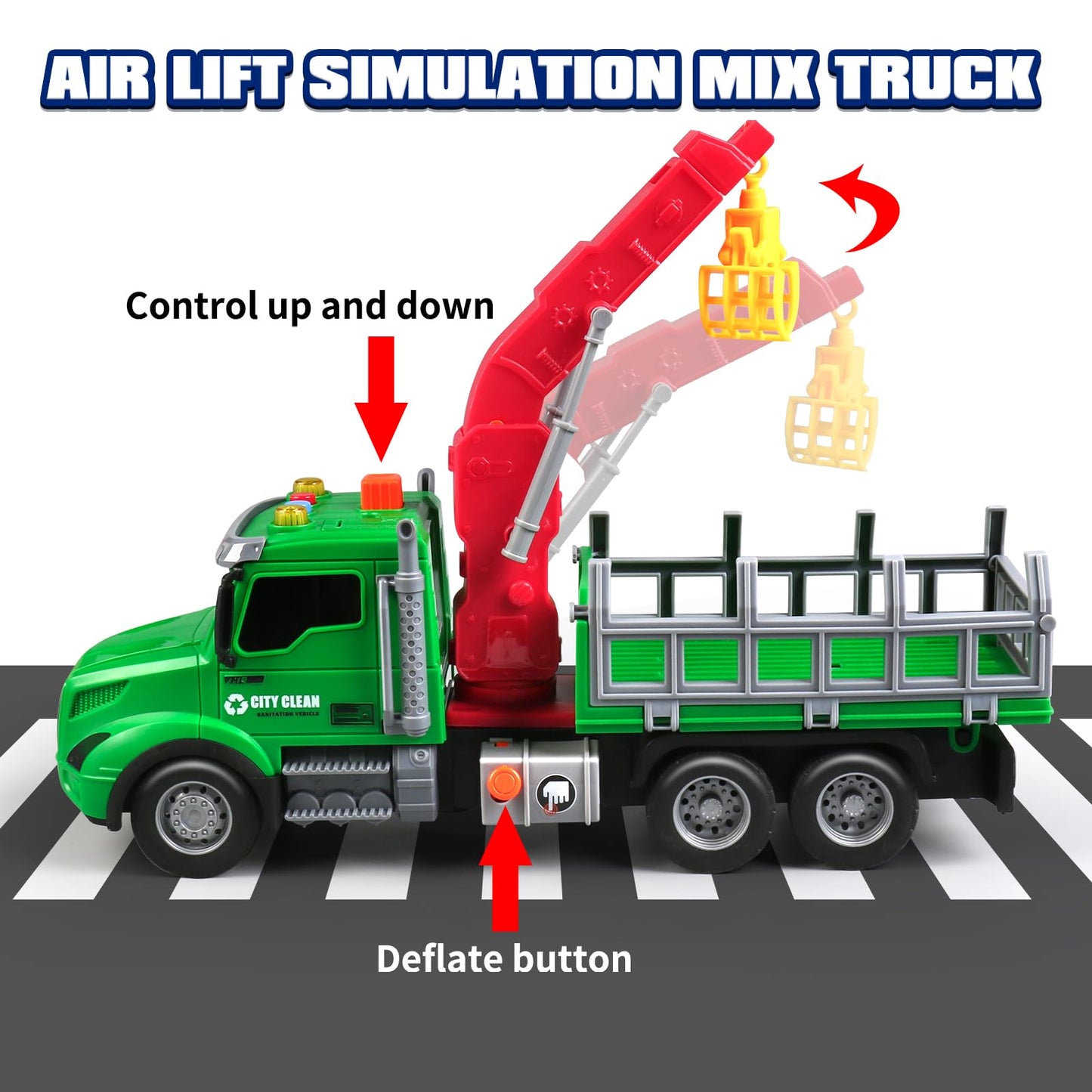 DWIRCTOYS Kids Toys for 3 4 5 6 Year Old Boys,Farm Logging Truck Toy with Loading Crane and 6 Trunks, Lights&Sounds,Friction Powered Truck Kids Birthday Gifts for Boys Girls