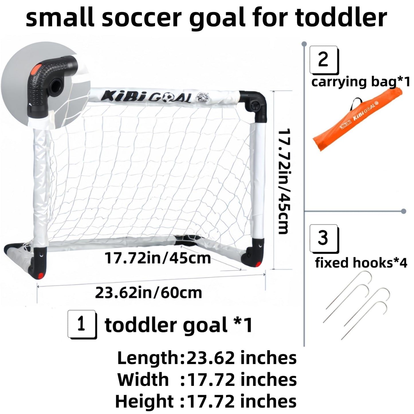 KiBiGOAL Soccer Goal, White Foldable Goals for Toddlers, 23.62in x 17.72in Toddler Soccer Goal for The Backyard + Indoor + Outdoor, Mini Children Toy Gift 1-3