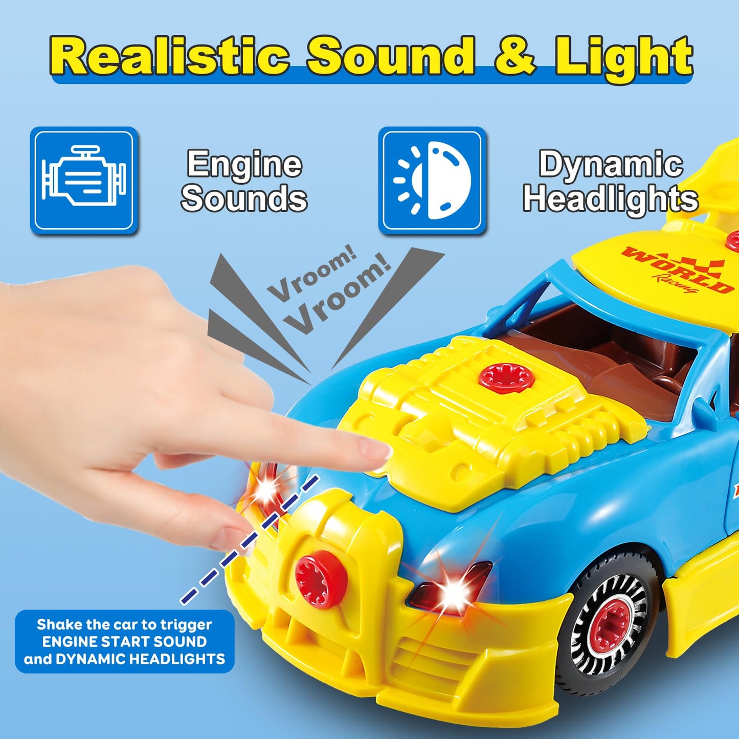 Pup Go Construction Toys for Kids 3 4 5 Years, Take Apart Toy Racing Car, 30 Pieces Building Toys with Electric Drill, Build Your Own Car, Realistic Sounds & Lights, Buildable Gifts (4 Spare Screws)