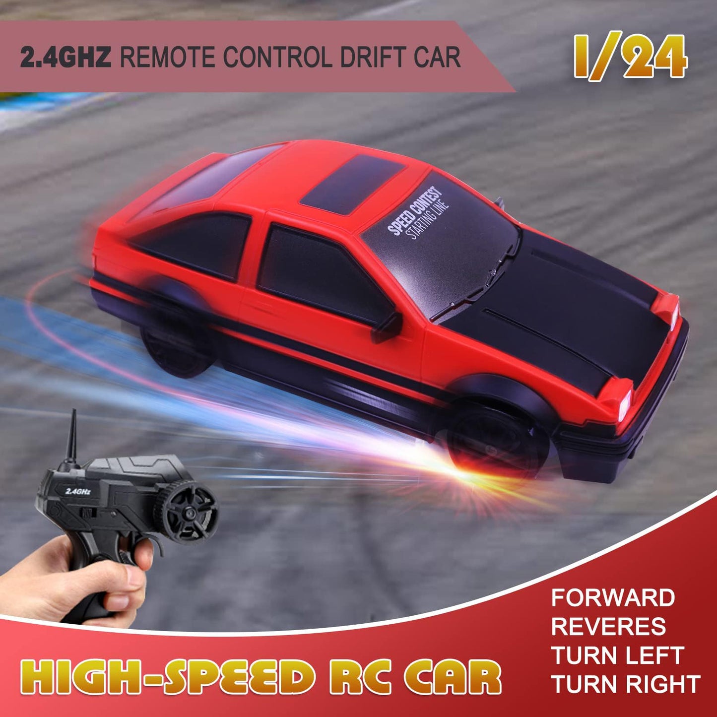 Desdoni Remote Control Car RC Drift Car 2.4GHz 1:24 Scale 4WD High Speed RC Cars Vehicle with LED Lights Batteries and Drifting Tires Racing Sport Toy Cars for Adults Boys Girls Kids Gift
