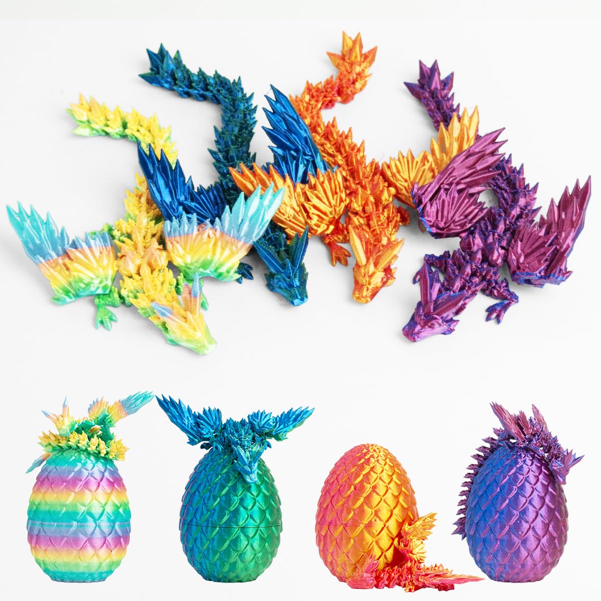 AUMEILLER 3D Printed Dragon in Egg, Articulated Crystal Dragon Fidget Toy with Wings, Mystery Easter Basket Stuffers for Kids & Teens, Stress Relief Desk Toy
