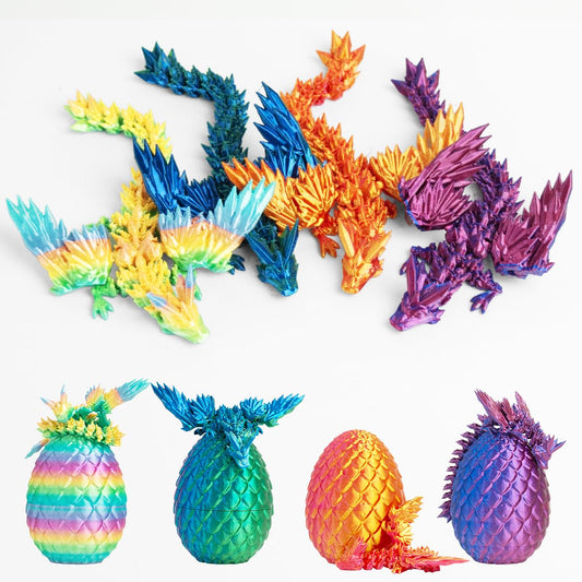 AUMEILLER 3D Printed Dragon in Egg, Articulated Crystal Dragon Fidget Toy with Wings, Mystery Easter Basket Stuffers for Kids & Teens, Stress Relief Desk Toy