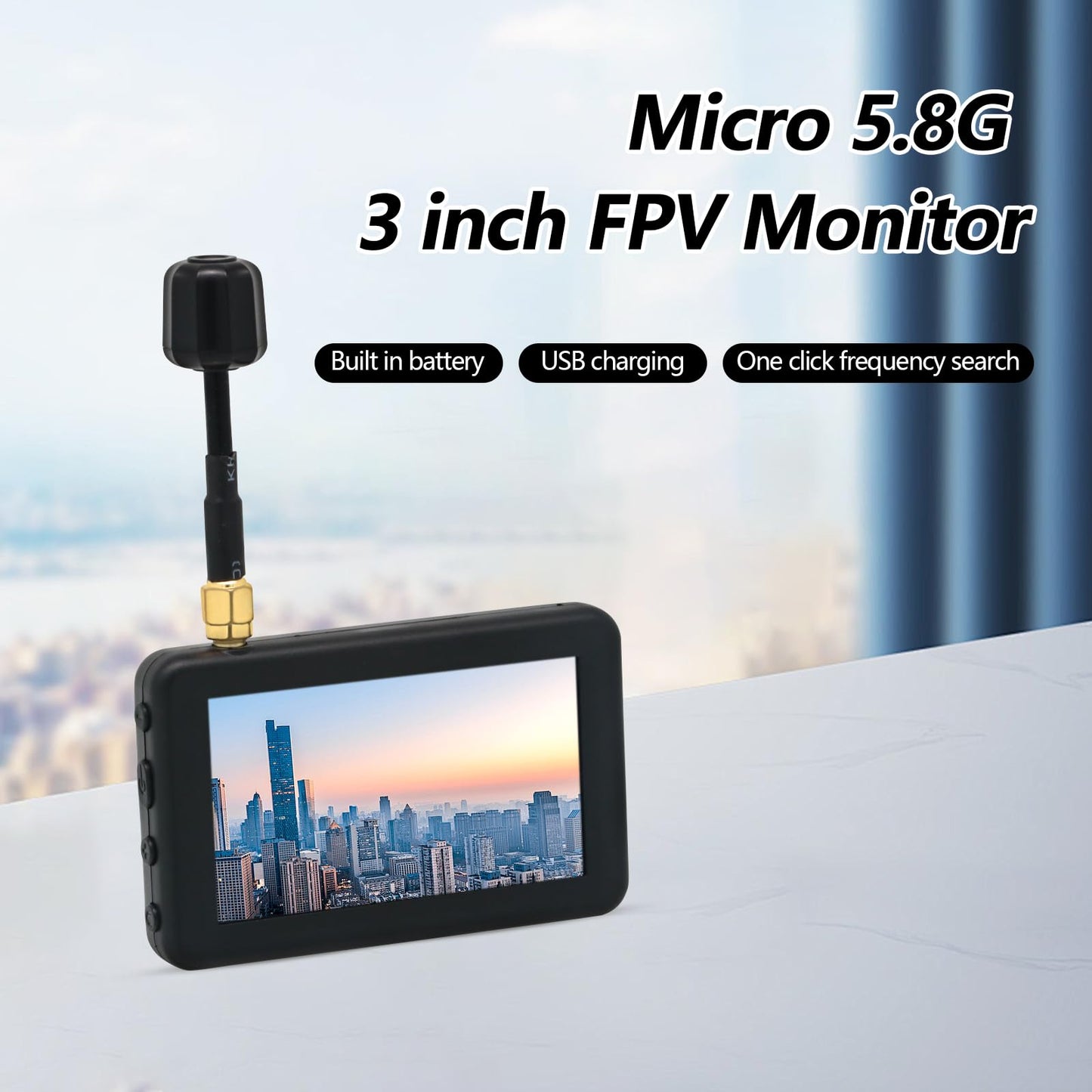 3 Inch Micro Monitor with 480x320 LCD Display Screen 5.8G 40CH Auto Search Wireless Monitor Build-in Battery For RC Multicopter FPV Drone Part RC Trucks/RC Crawler/Boats/Tank/Quadcopter (Black)