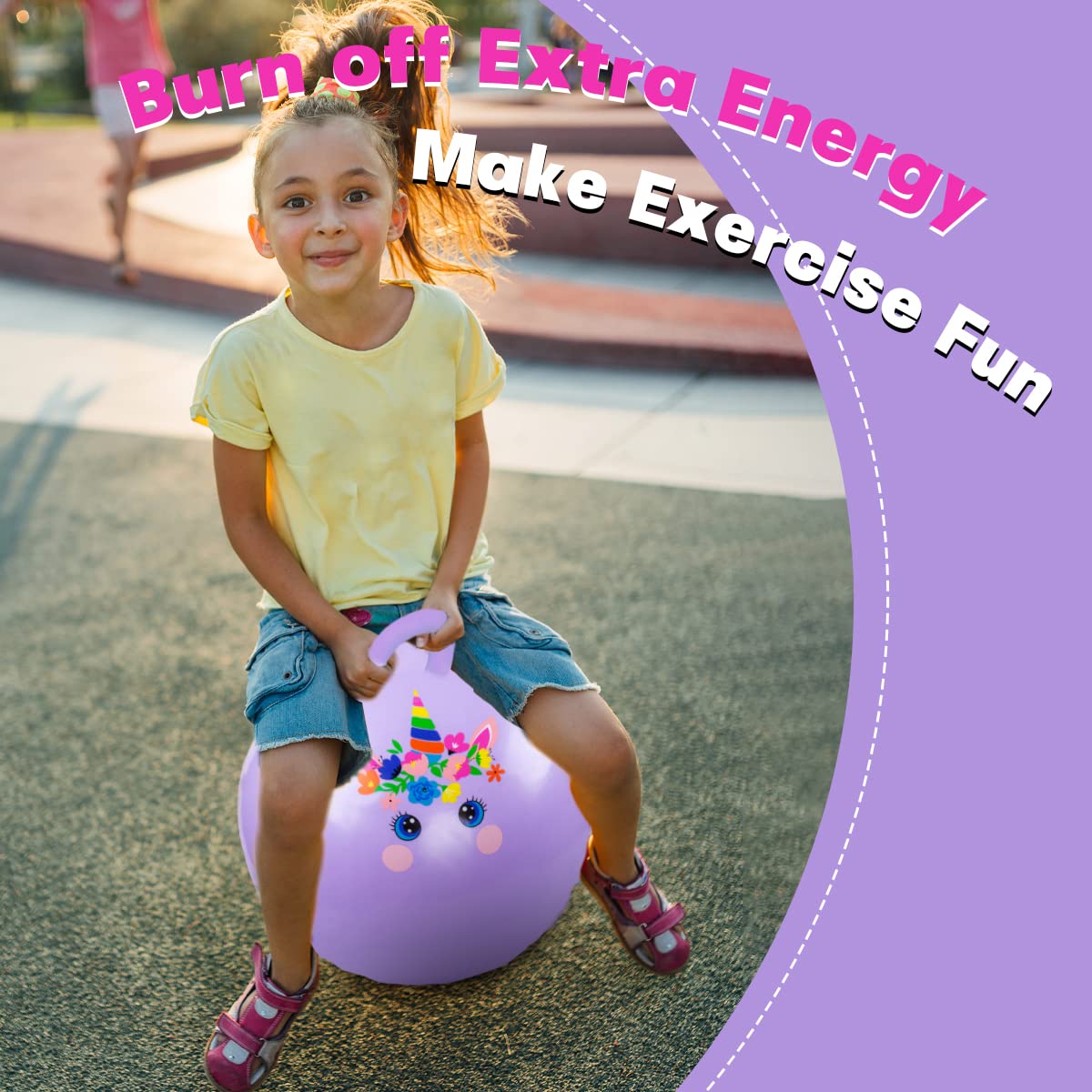 EVERICH TOY Hopper Ball, Unicorn Hopping Toys for Kids, 18 Inch Bouncy Ball with Handle, Purple Inflatable Bouncing Hoppity Hop Toys for Boys and Girls Gifts