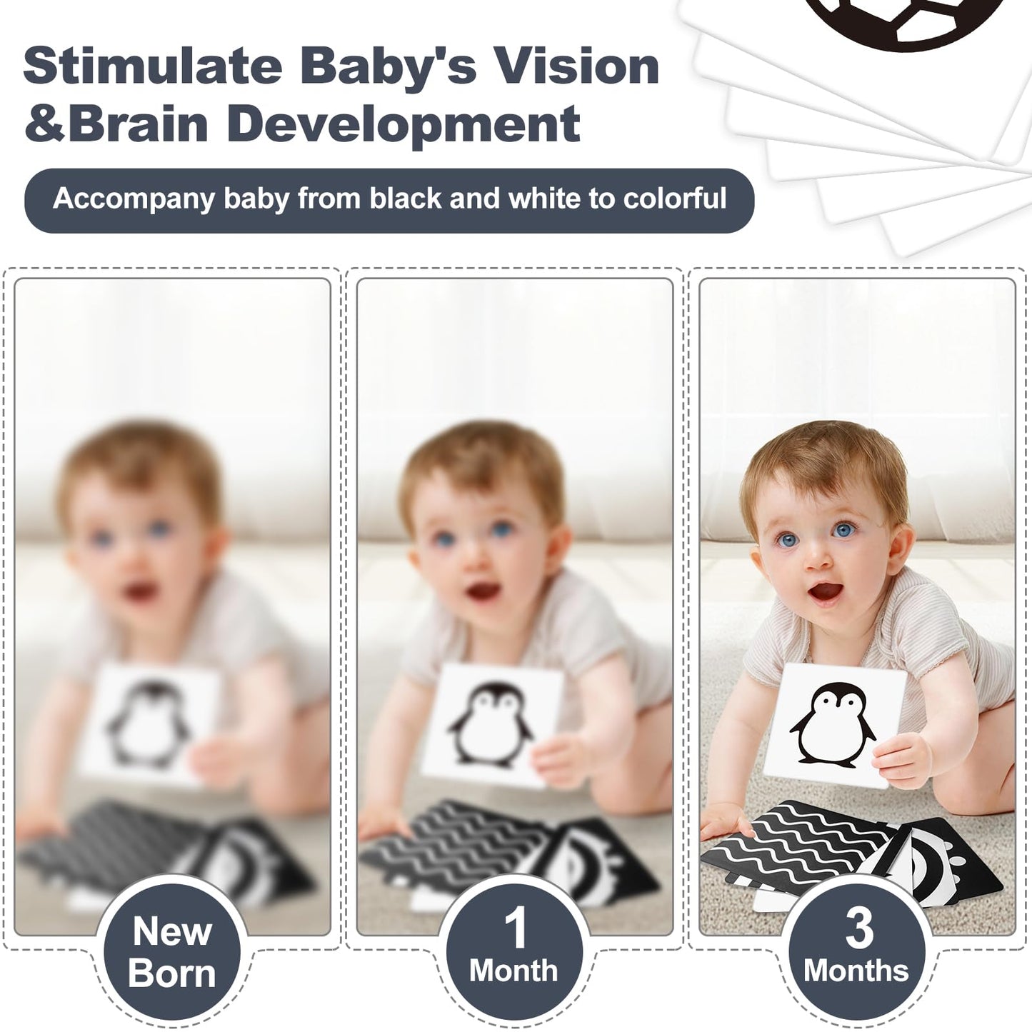 AJsupojouet Newborn Toys,High Contrast Black & White Baby Toys 0-6 Months with Sensory Cards & Rattle, Essential for Brain Development, Tummy Time & Car Seat Toys for 0 2 4 6 Month Old