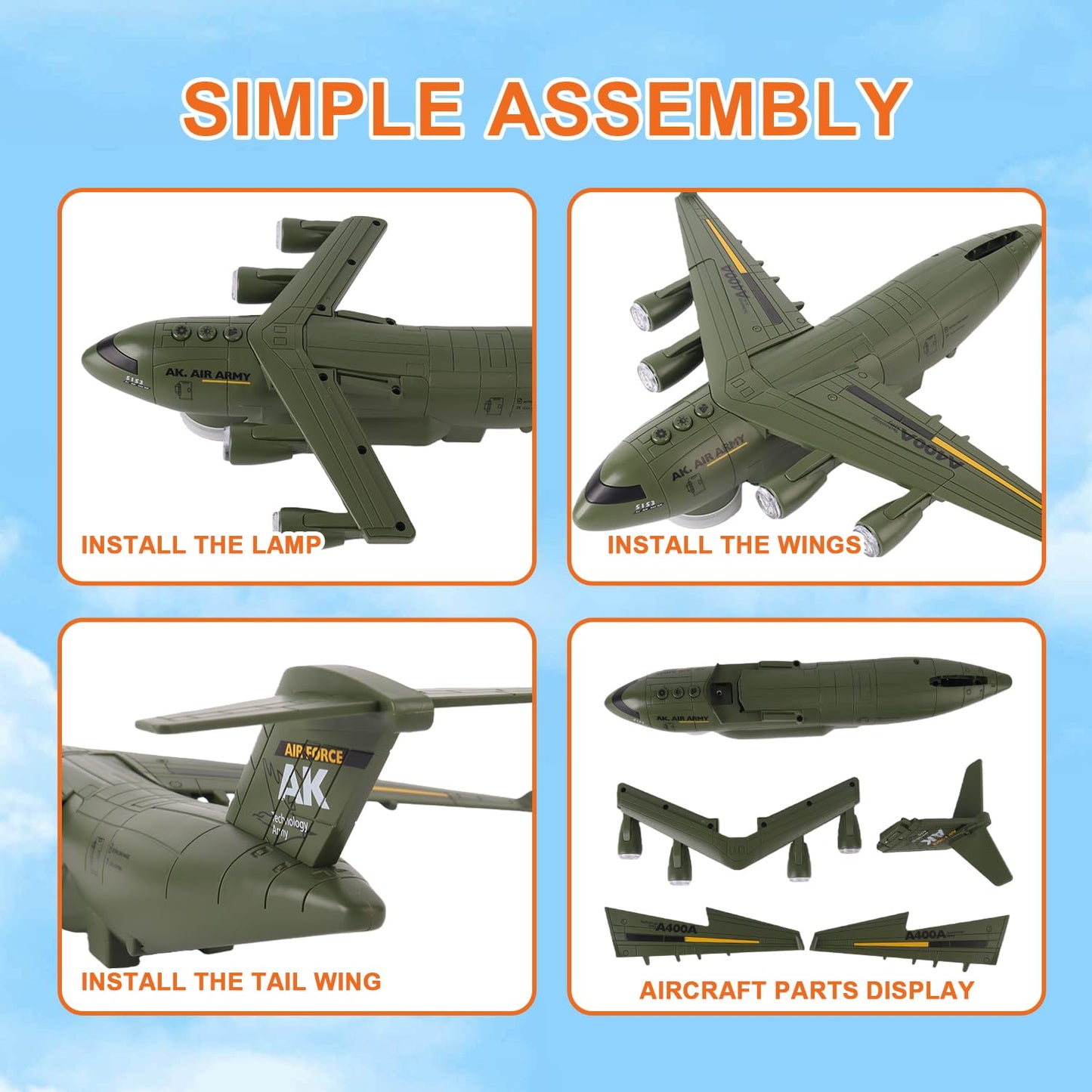 Military Transport Aircraft | Kids Airplane Toy with Light and Sound Effects | Cargo Plane Toy in Army Green | Army Toys for Boys | Military Toys for Toddlers | Holiday & Birthday Gift for Kids