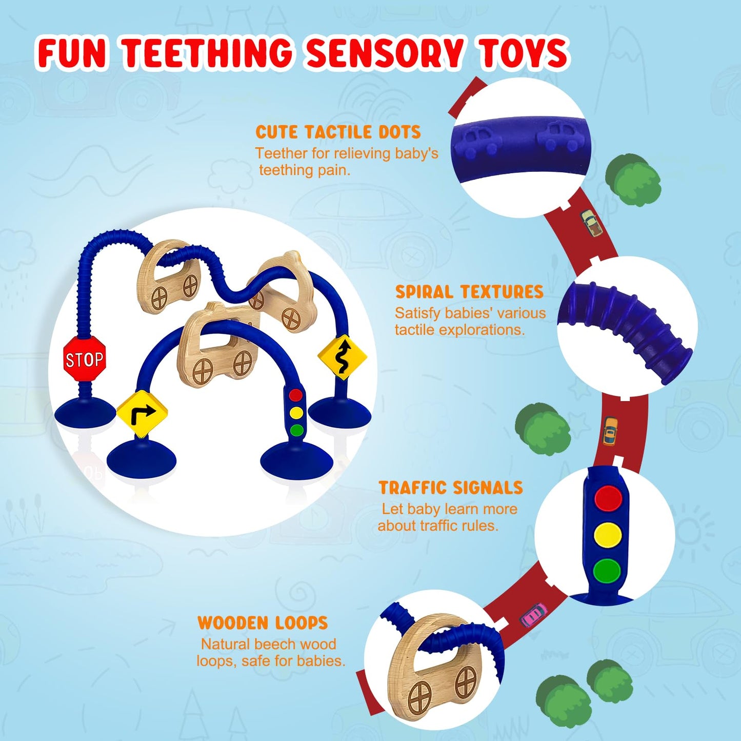 zeeloopbee High Chair Suction Toys for Babies 6-12 Months, Suction Cup Toy for Toddlers 1-3, Baby Sensory Montessori Chew Toy for Babies 0-6 Month, Silicone Baby Teething Toys for 12-18 Months
