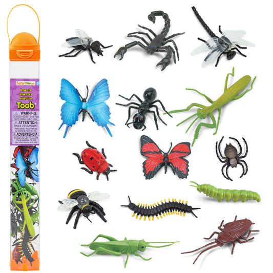 Safari Ltd. Insects TOOB - 14 Mini Figurines: Caterpillar, Dragonfly, Centipede, Grasshopper, Ladybug, Spider, Bee, Scorpion, Mantis, & More - Educational Toy Figures for Boys, Girls & Kids Ages 3+