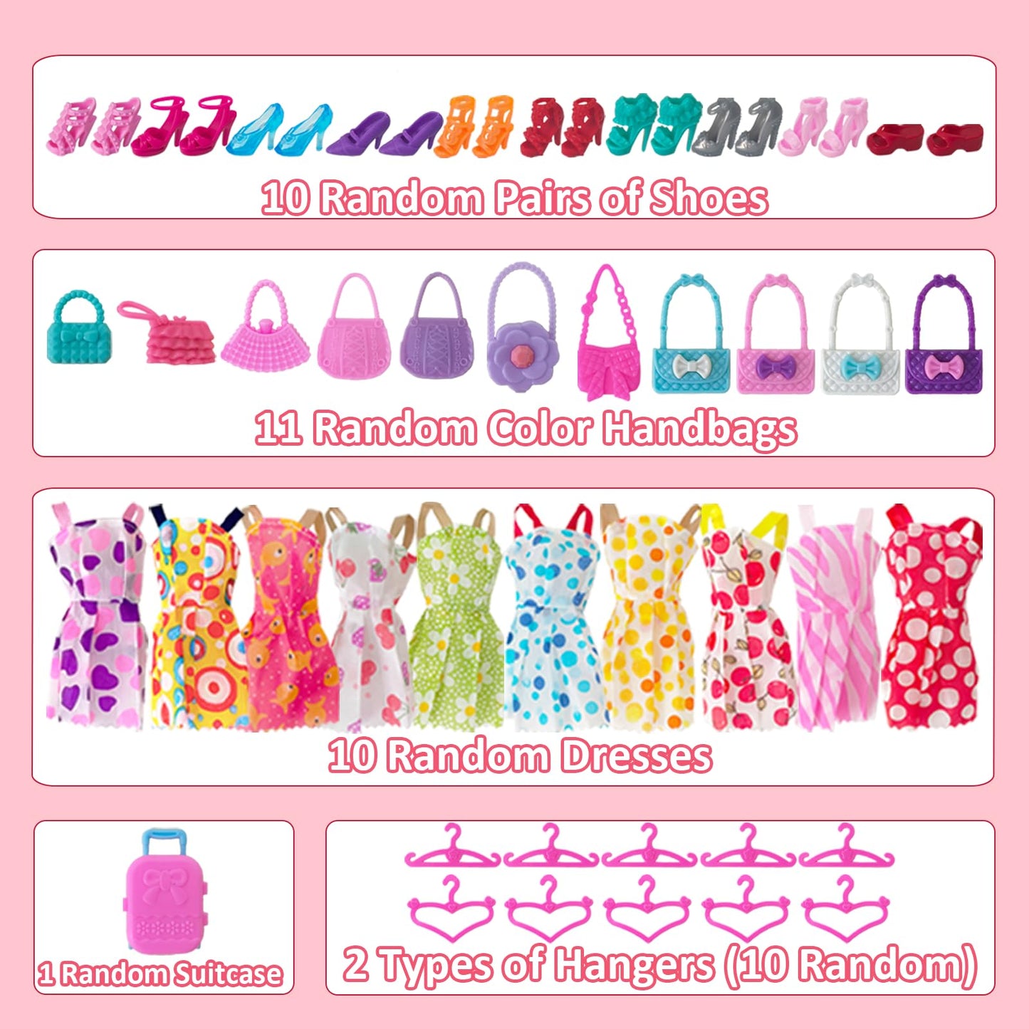 122 Pcs Doll Closet Playset with 11.5 Inch Dolls, Clothes and Accessories, Include Wardrobe Princess Dresses Shoes Bags Hangers Other Accessories, Dress Up Toys for Girls, Kids, Toddlers (Pink)