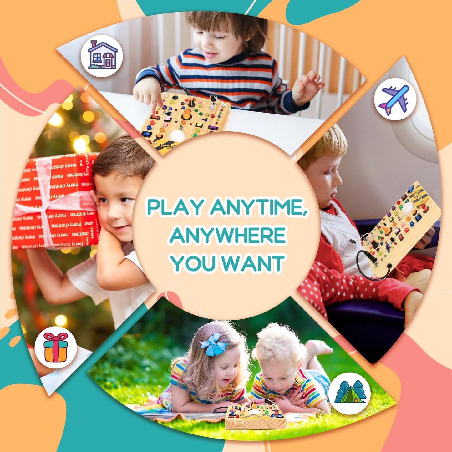 RichBoy Montessori Toy Busy Board with 40 LED Lights, 59-in-1 Sensory Toys for Toddlers, Travel Educational Activity for Airplane, Ideal Christmas Birthday Gift for Boys & Girls (7.8" x 6.5")