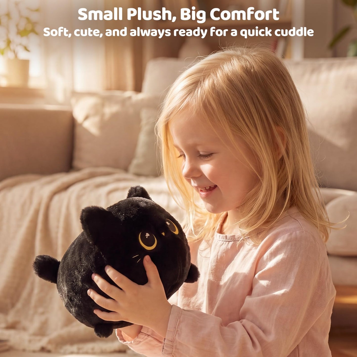 Mewaii Black Cat Plush, Cute Cat Plushies Toy, Soft Kitten Plushie Cuddle Pillow, Anime Plushie Doll, Cute Stuff Toys Gift for Girls, Boys and Males (8 Inch)