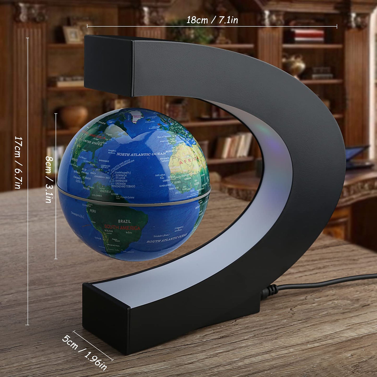 REHAVE Novelty Gifts for Kids, Boys, Girls, Birthday Gift for Men, Gifts for Boss, Boyfriend, Graduation Gift for Him, Magnetic Levitation Floating World Map Globe with C Shape Base, With LED Lights