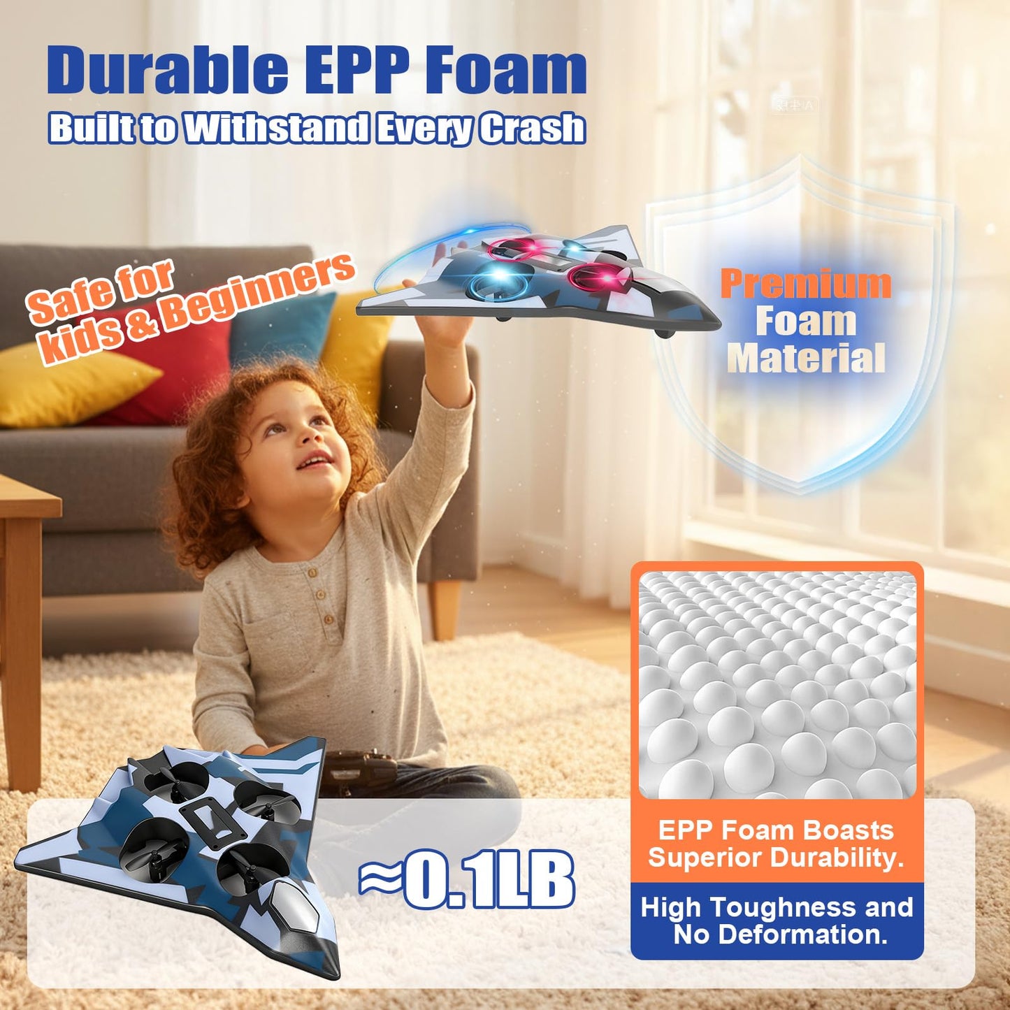 Foam Remote Control Airplanes for Kids & Adults | RC Fighter Jet with Light, 360° Flip Fighter Jet Toys, Stunt Roll, Airplane Toy Great for Beginners Christmas & Birthday Gift for Kids Boys Aged 3+