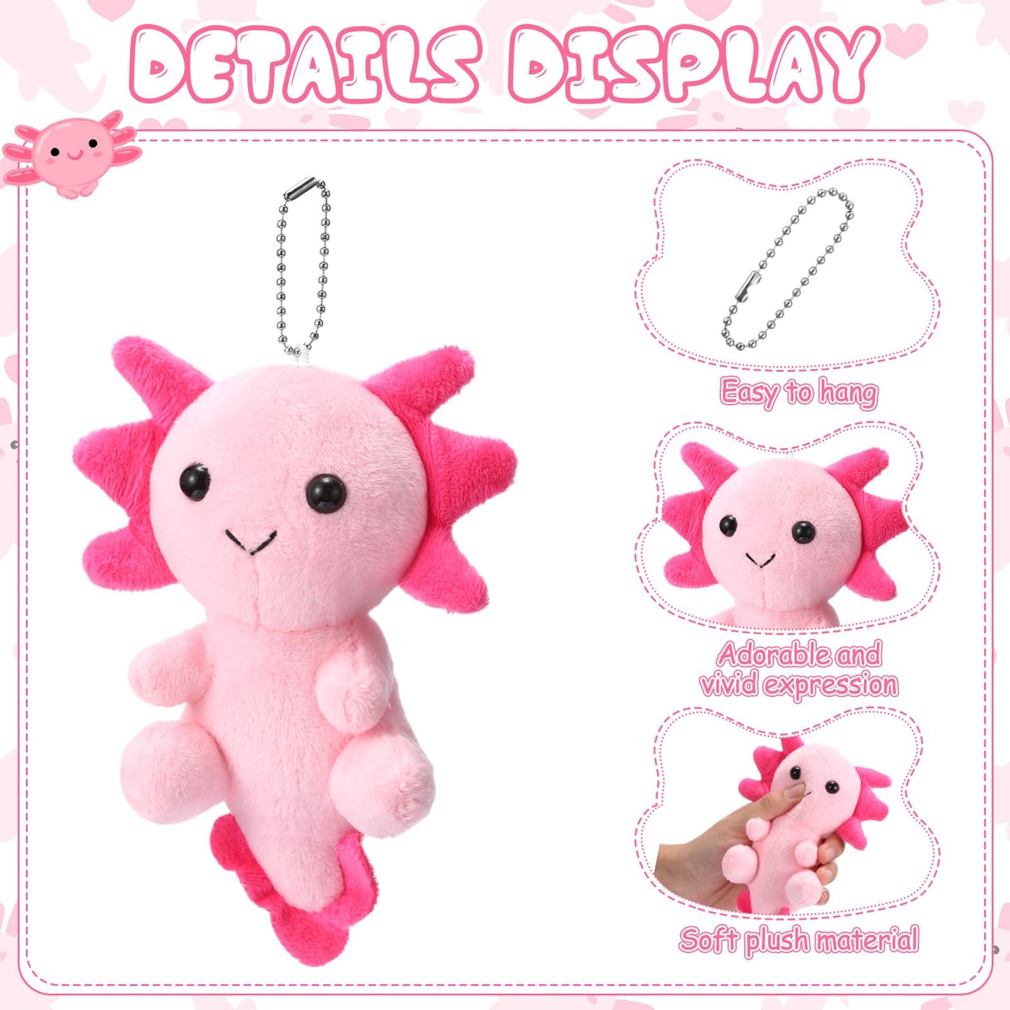 Blueweenly 24 Pcs Axolotl Keychains Plush Toys, 4 Inch Kawaii Cute Axolotls Stuffed Animal for Boys Girls, Kids Doll Ornament for Kindergarten Classroom Prizes Birthday Gifts Party Favors(Pink)